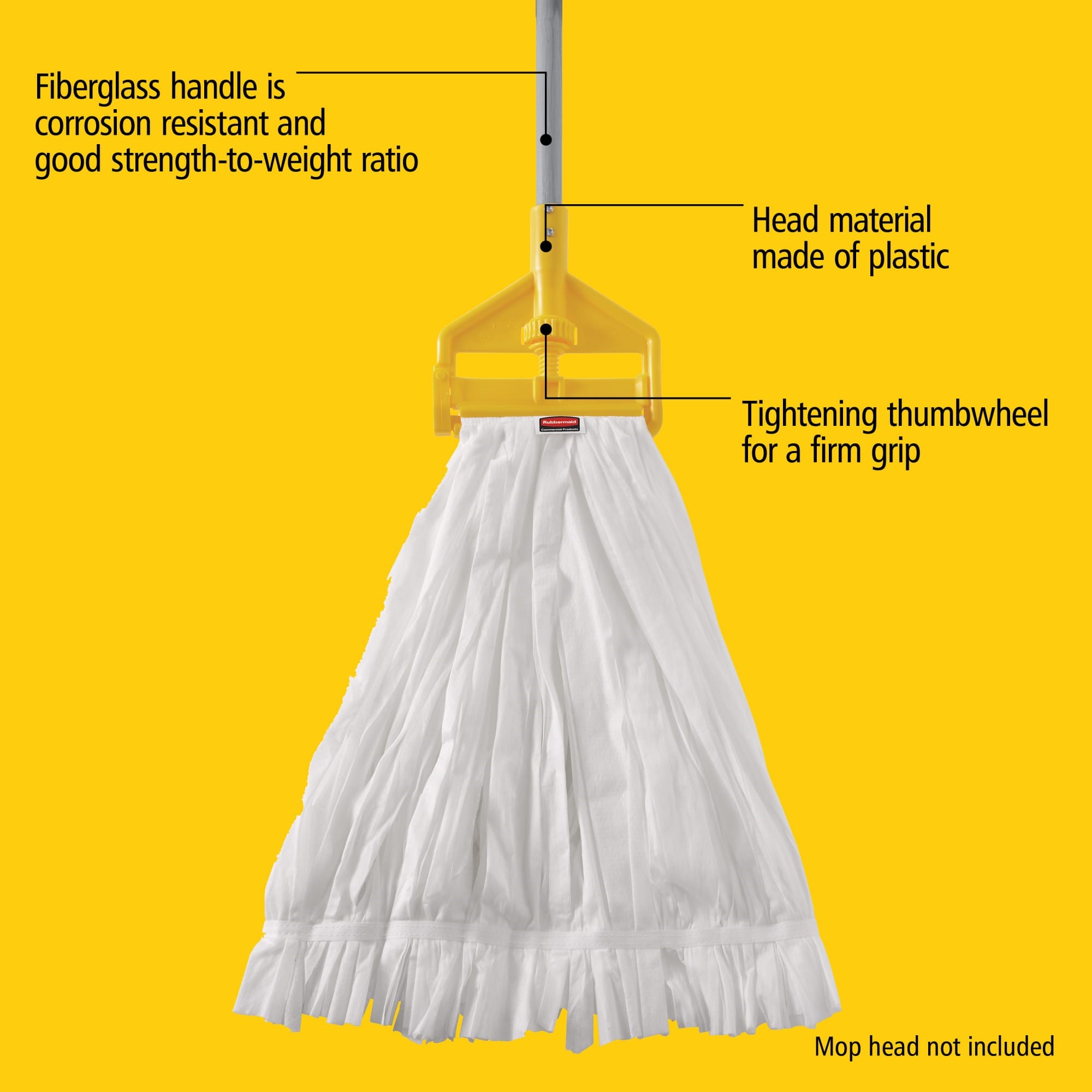 Invader® Side-Gate Mop Handle makes removing and replacing mop heads easy and efficient. Thumbwheel clamps the mop firmly in place; should be used with 1"  headband mops only.