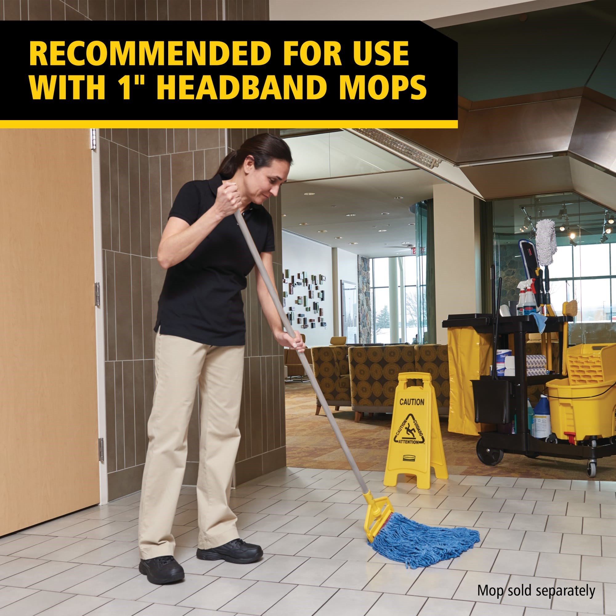 Invader® Side-Gate Mop Handle makes removing and replacing mop heads easy and efficient. Thumbwheel clamps the mop firmly in place; should be used with 1"  headband mops only.
