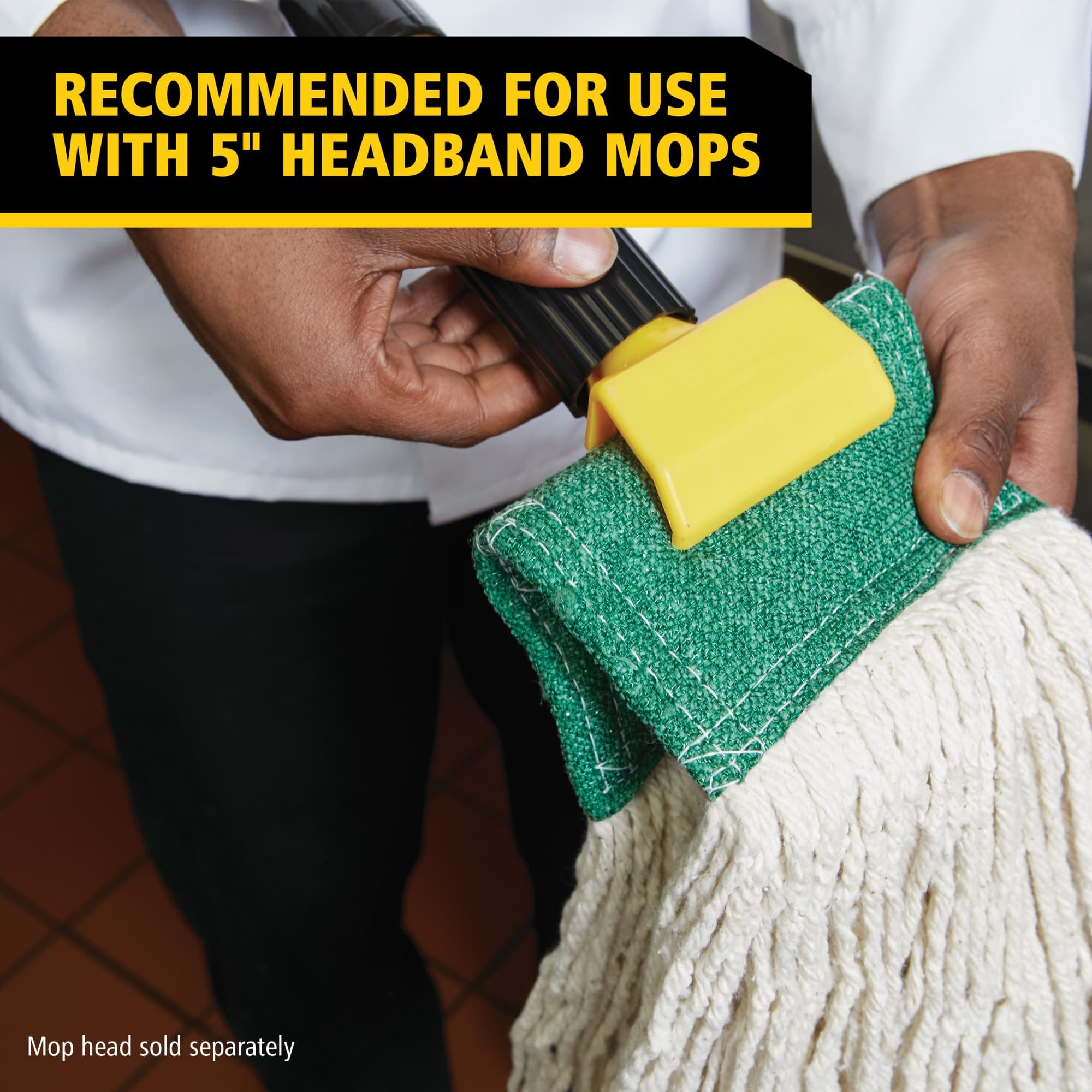 Gripper® Clamp-Style Mop Handle makes removing and replacing mop heads easy and efficient. Holds mop firmly between the jaws of the mop handle; should be used with 5" headband mops only.
