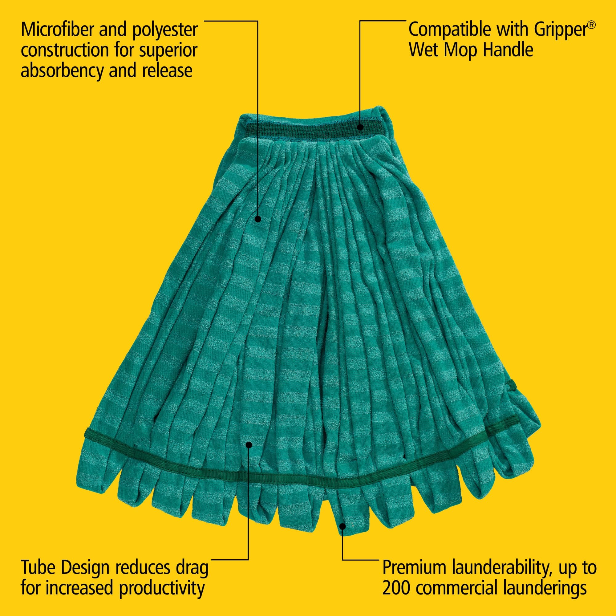 The Web Foot® Microfiber Tube Mop has an innovative tube design that stands up to abrasive and heavy-duty scrubbing with excellent absorbency and durability.