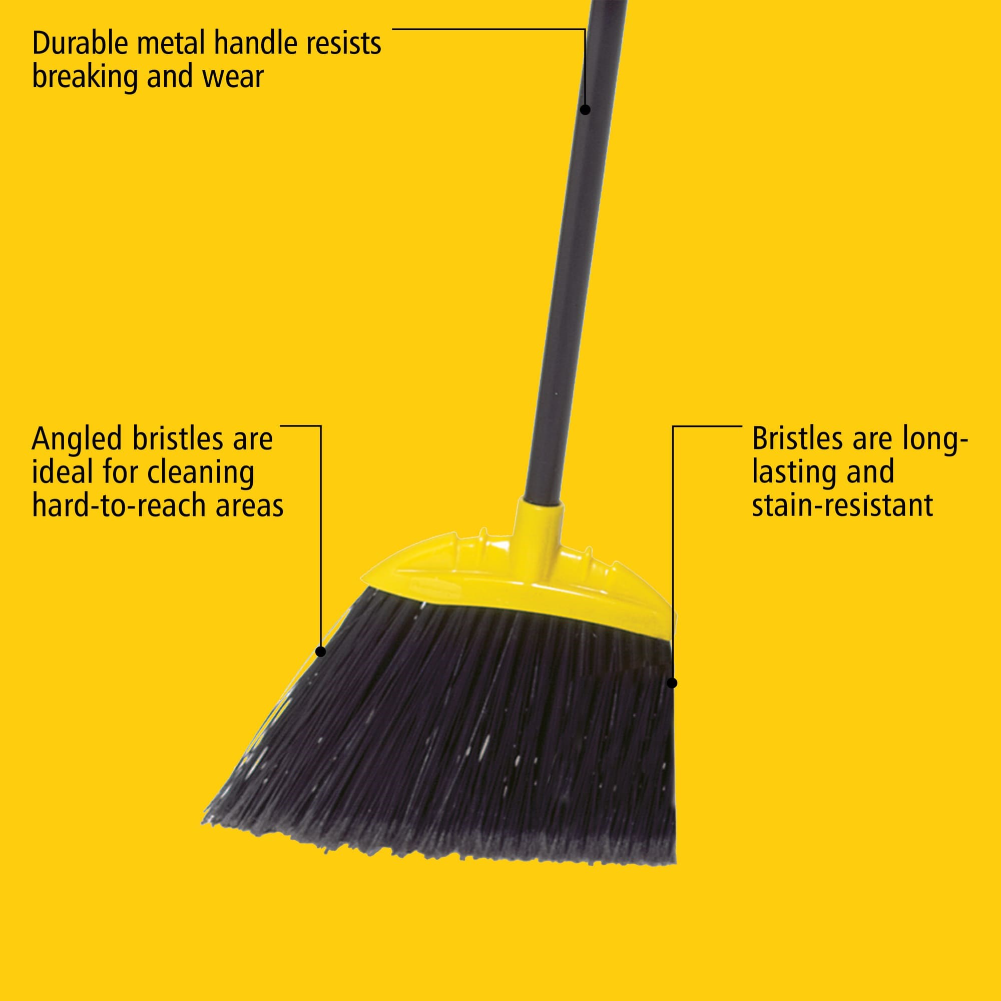 The Jumbo Smooth Sweep Angle Broom has long-lasting, stain-resistant polypropylene bristles.