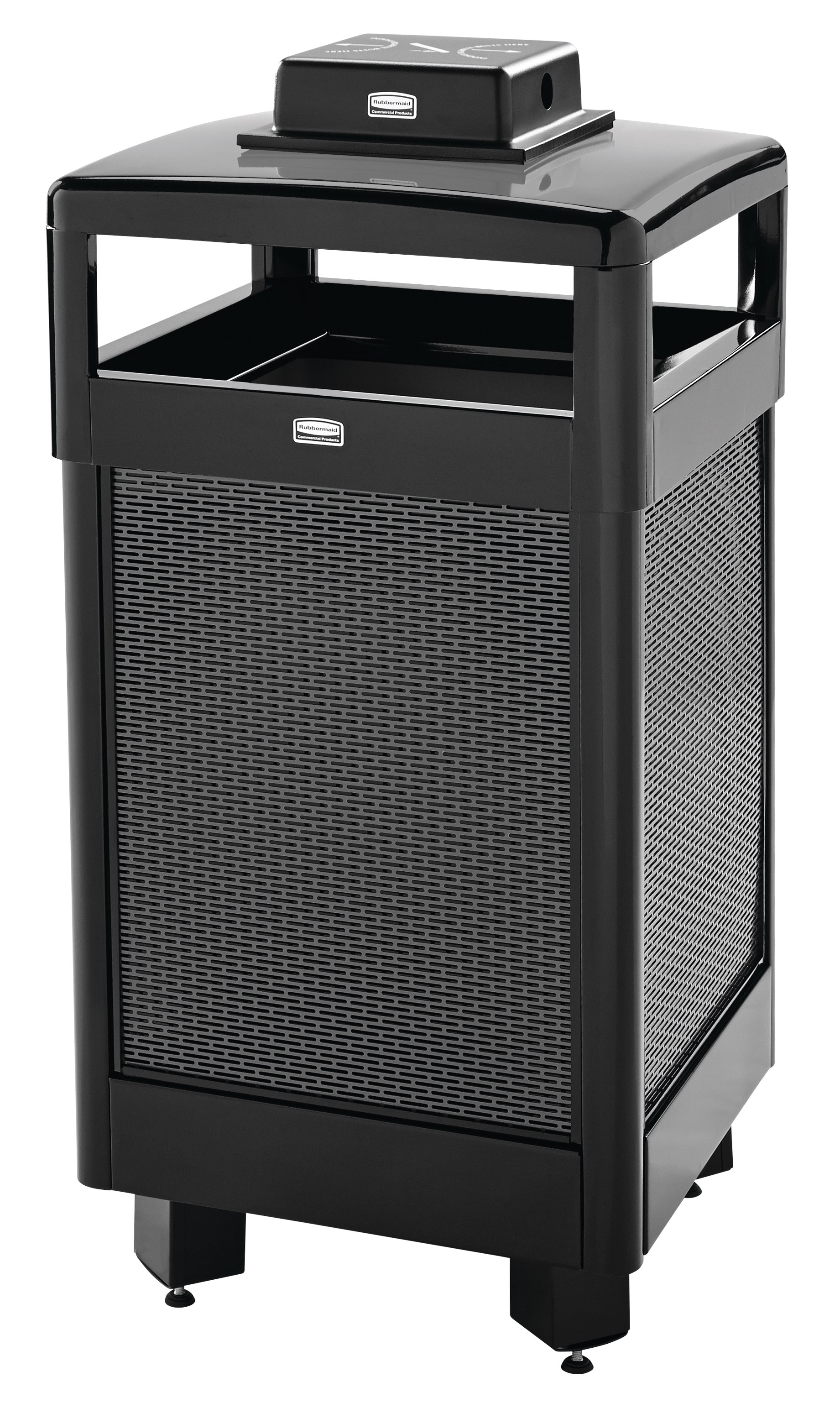 The Dimension Series 29 Gallon FGR36 Decorative Outdoor Waste Container is made from heavy-gauge, fire-safe steel designed to stand up to heavy use and harsh weather conditions while providing years of reliable outdoor service