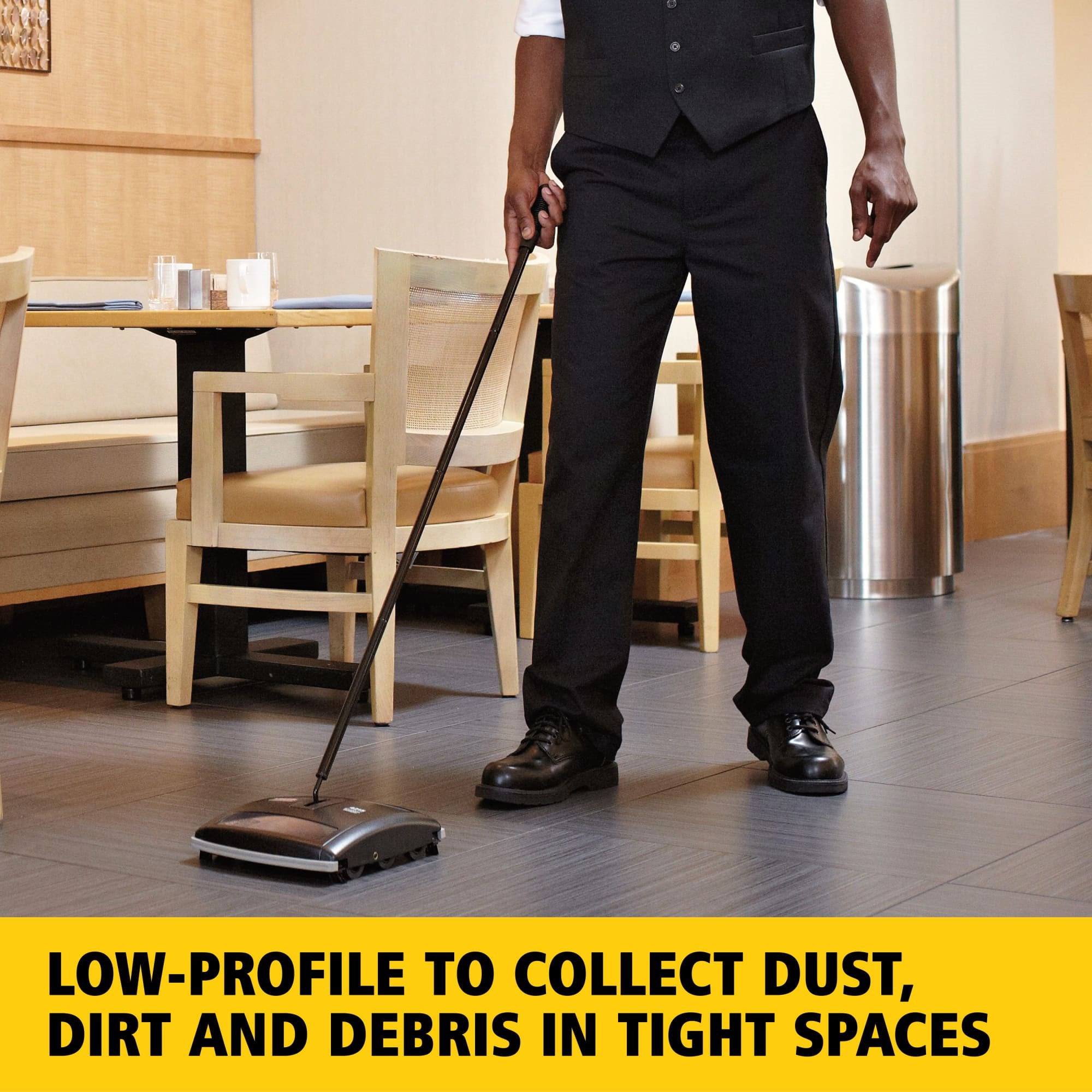 Compact size to collect dust, dirt, and debris in tight spaces.