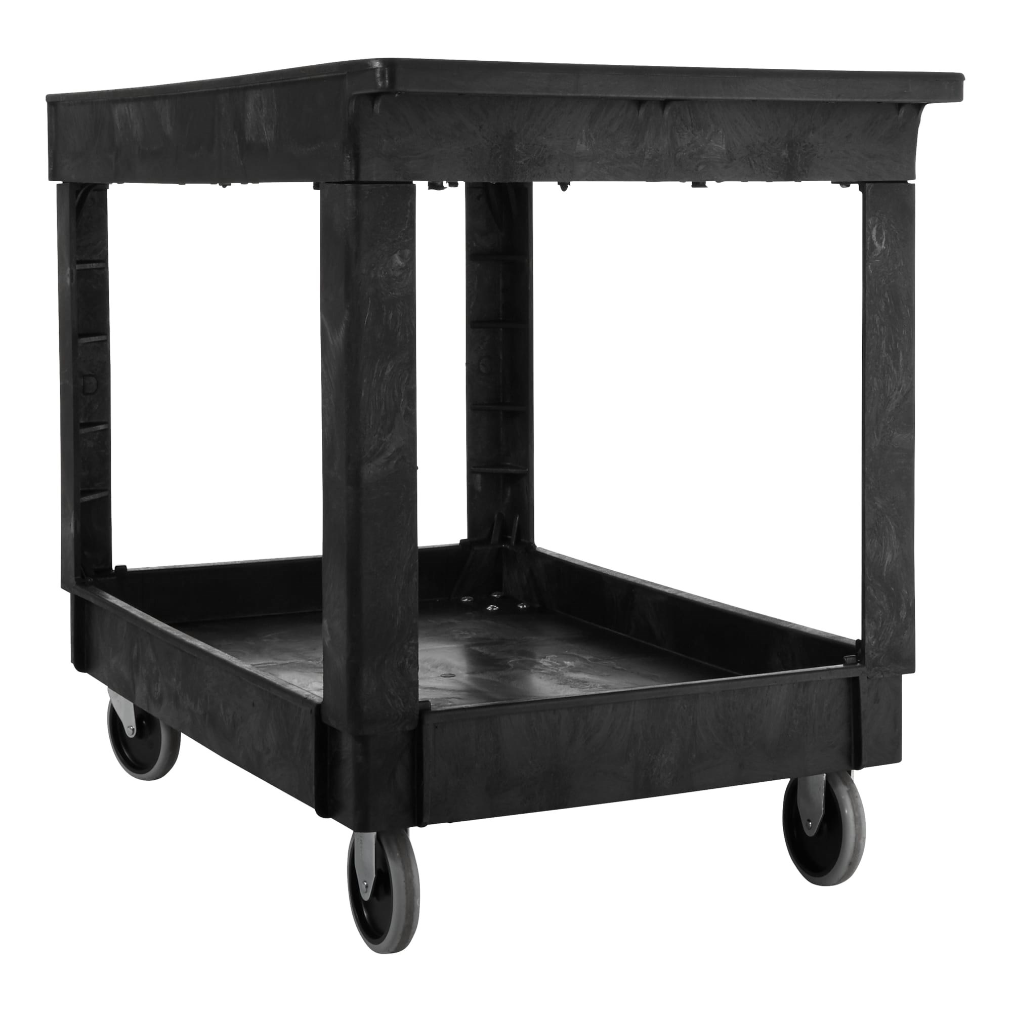 Heavy-Duty Utility Cart with Lipped Shelf transports materials, supplies, and heavy loads securely with up to 500 lbs. load capacity. The lipped shelves prevents items from falling off the cart.