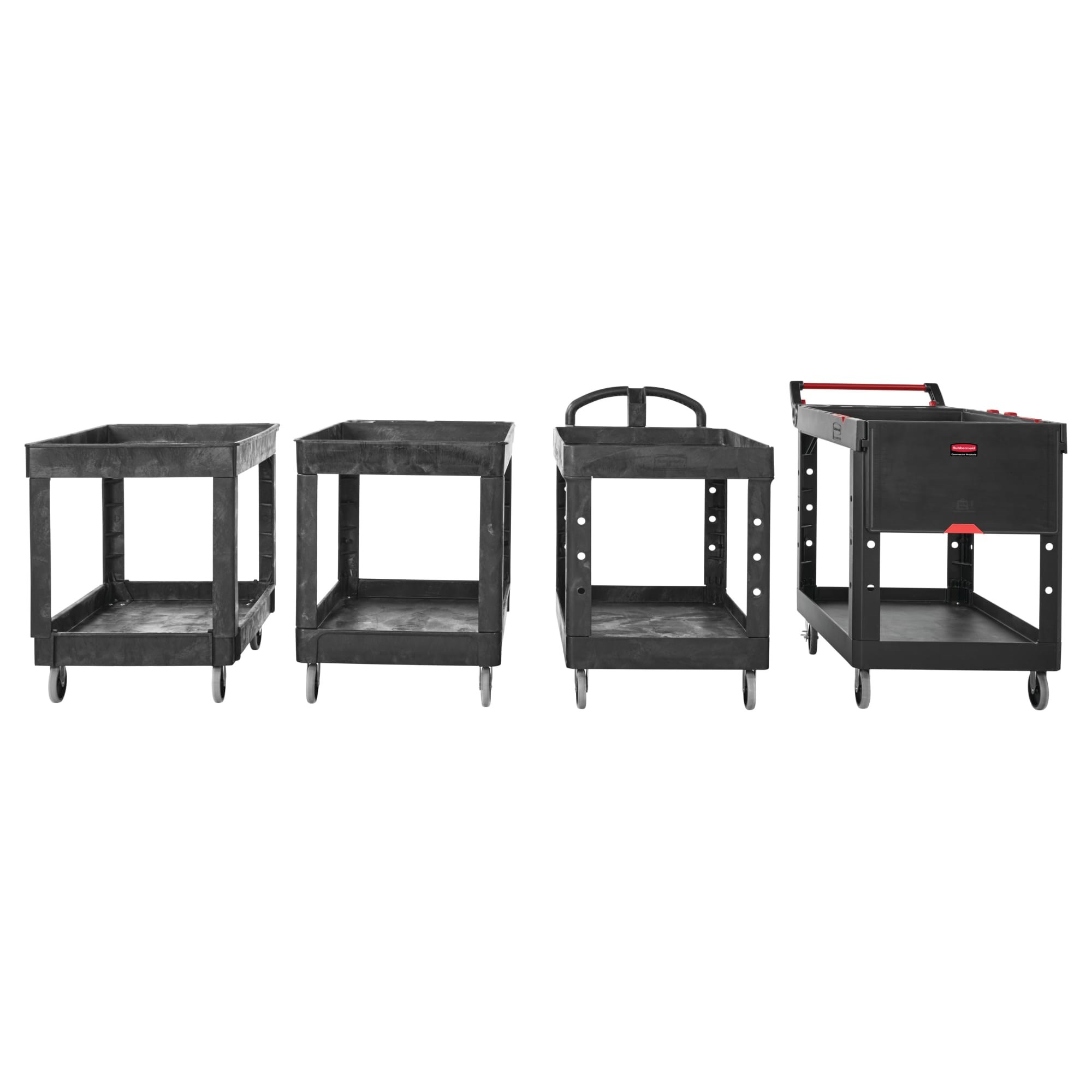 Heavy-Duty Utility Cart with Lipped Shelf transports materials, supplies, and heavy loads securely with up to 500 lbs. load capacity. The lipped shelves prevents items from falling off the cart.