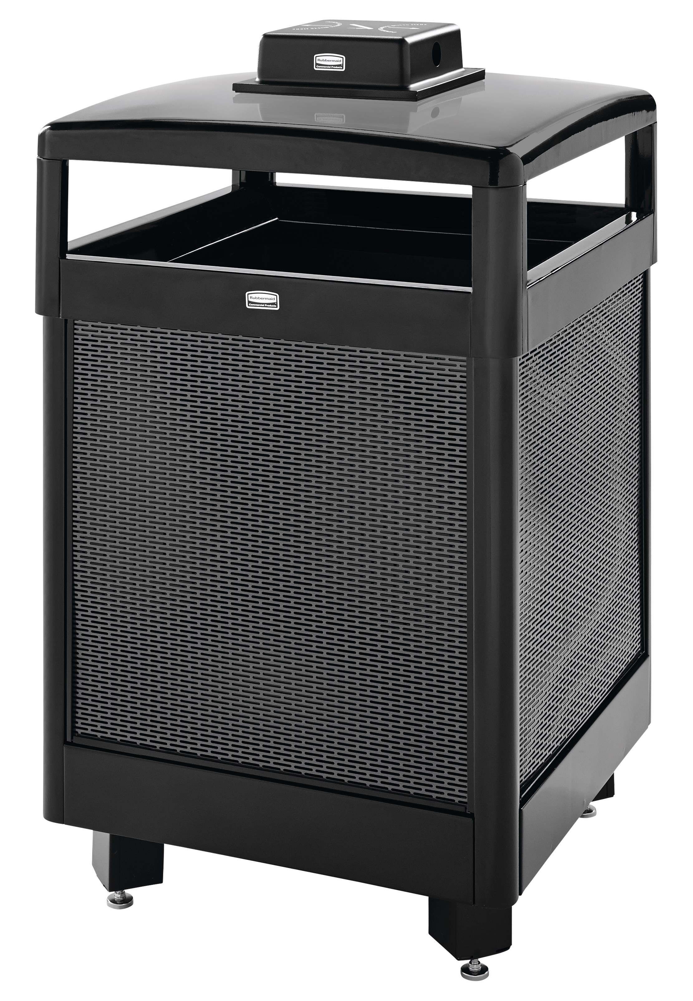 The Dimension Series 38 Gallon FGR38 Decorative Outdoor Waste Container is made from heavy-gauge, fire-safe steel designed to stand up to heavy use and harsh weather conditions while providing years of reliable outdoor service