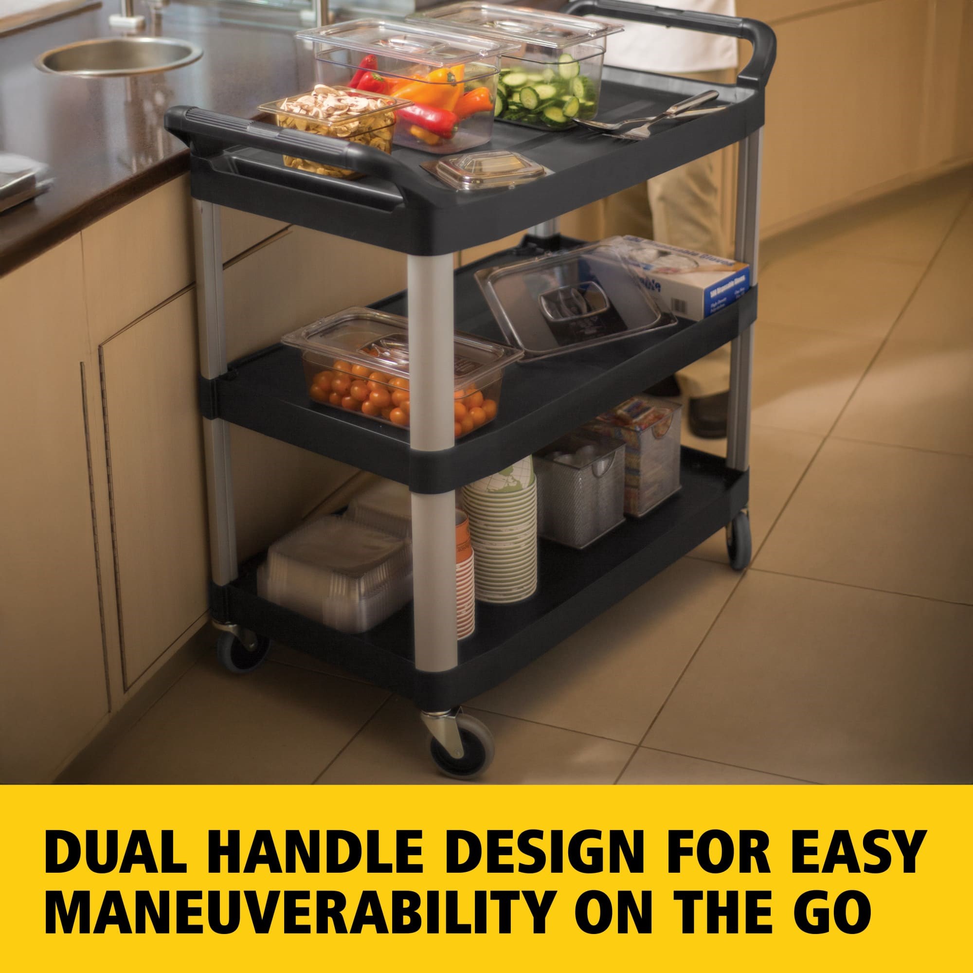 Xtra™ Utility Cart with Open Sides is a durable storage and transportation cart for front and back-of-house applications.