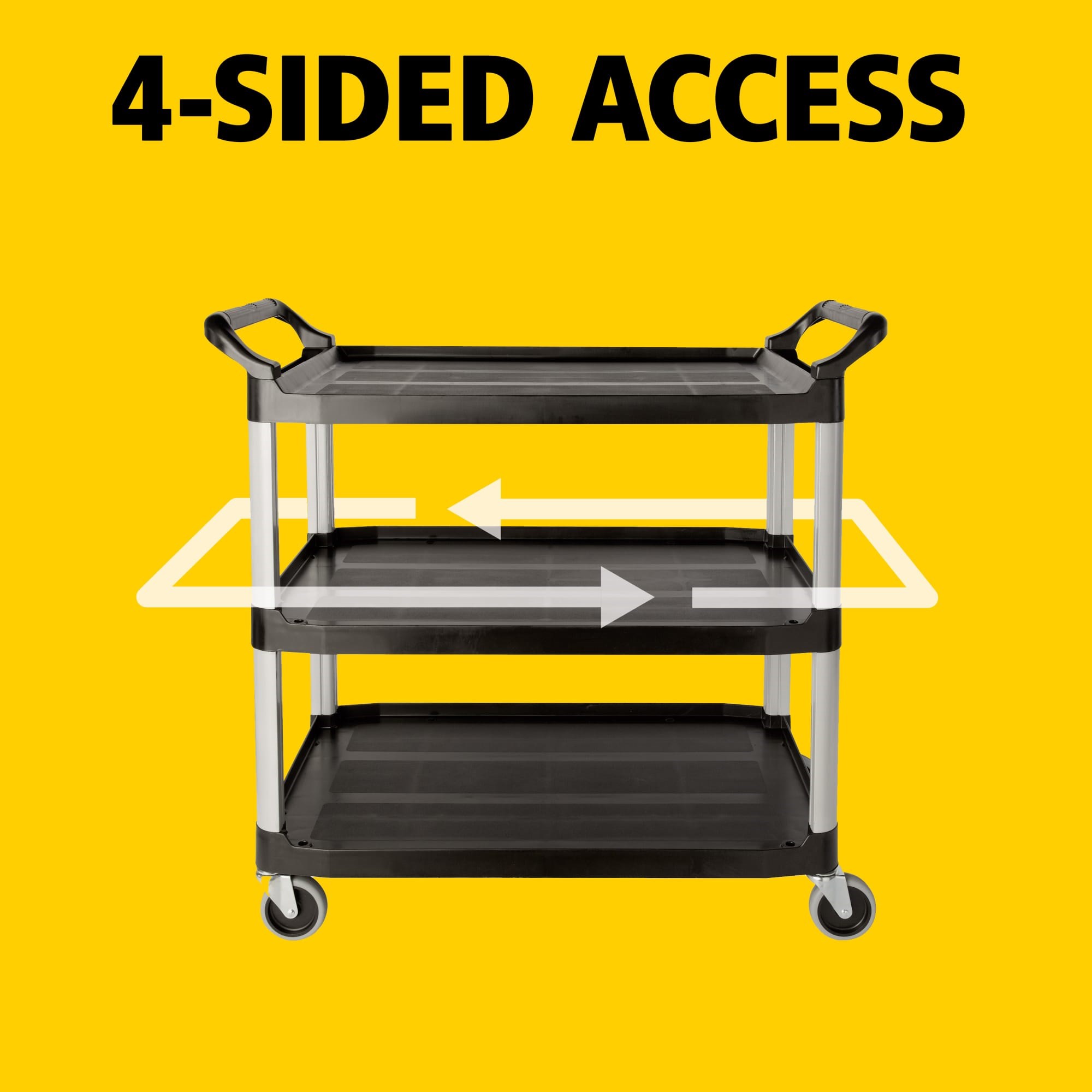 Xtra™ Utility Cart with Open Sides is a durable storage and transportation cart for front and back-of-house applications.