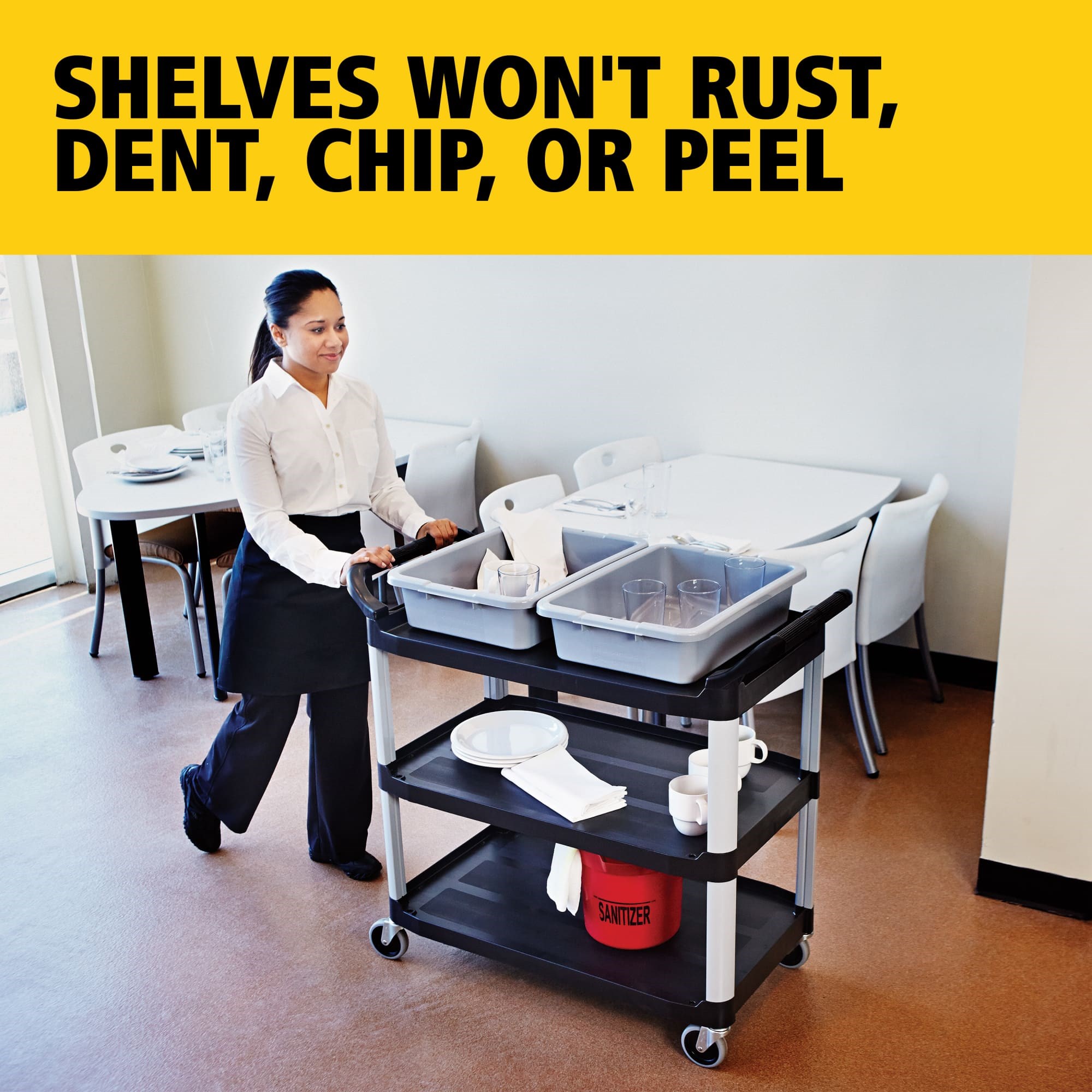 Xtra™ Utility Cart with Open Sides is a durable storage and transportation cart for front and back-of-house applications.