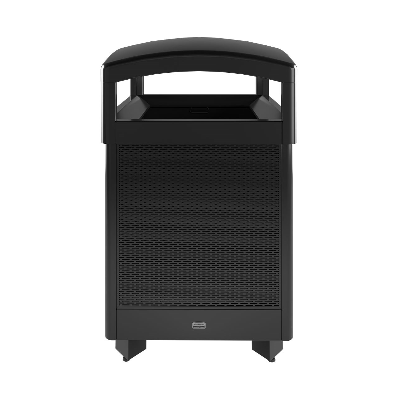 The Dimension Series decorative outdoor waste container's perforated steel panels create an upscale, dimensional look that complements contemporary outdoor enviornments.