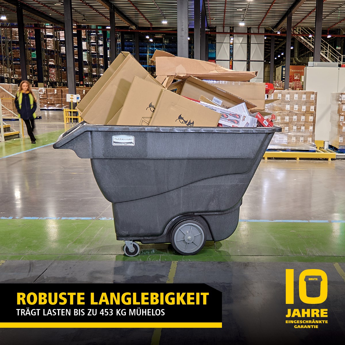 Der Rubbermaid Commercial Kippwagen ist ideal für das Sammeln, Bewegen und Entsorgen von Abfällen sowie für den Transport von Materialien in jeder Umgebung.