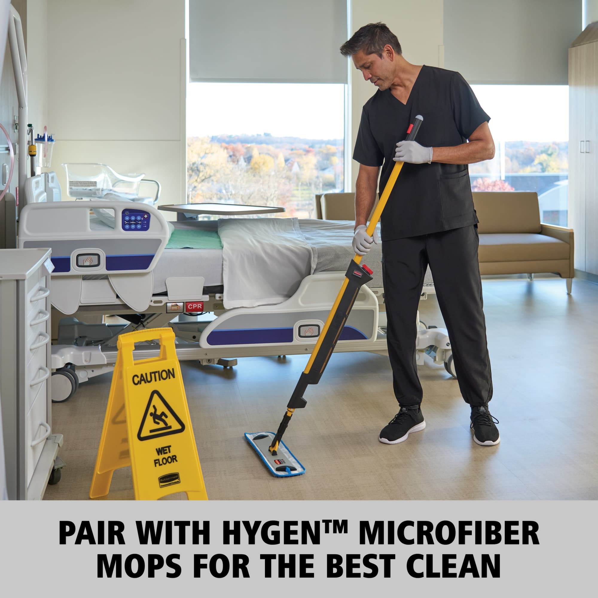 HYGEN™ PULSE Spray Mop provides Healthcare facilities with an ergonomic, bucket-less mopping system to help cover more square feet in less time than traditional systems.