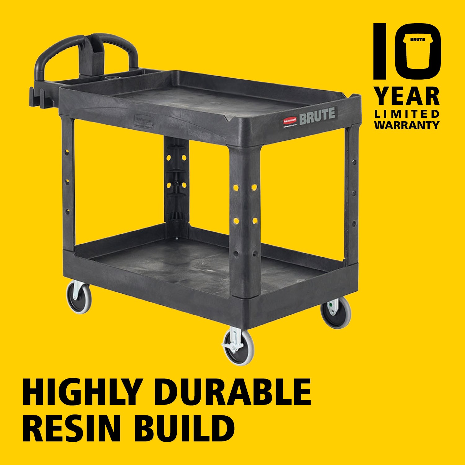 Les chariots utilitaires BRUTE Heavy-Duty avec étagères à rebords transportent en toute sécurité matériaux, fournitures et charges lourdes jusqu’à 226 kg – 340 kg (selon le modèle), avec options de 2, 3 ou 4 étagères pour une capacité accrue. Les étagères à rebords empêchent les objets de tomber et les chariots sont équipés d’une poignée ergonomique premium pour une excellente maniabilité ainsi que d’une encoche en V intégrée pour maintenir les tuyaux en toute sécurité lors de la découpe.