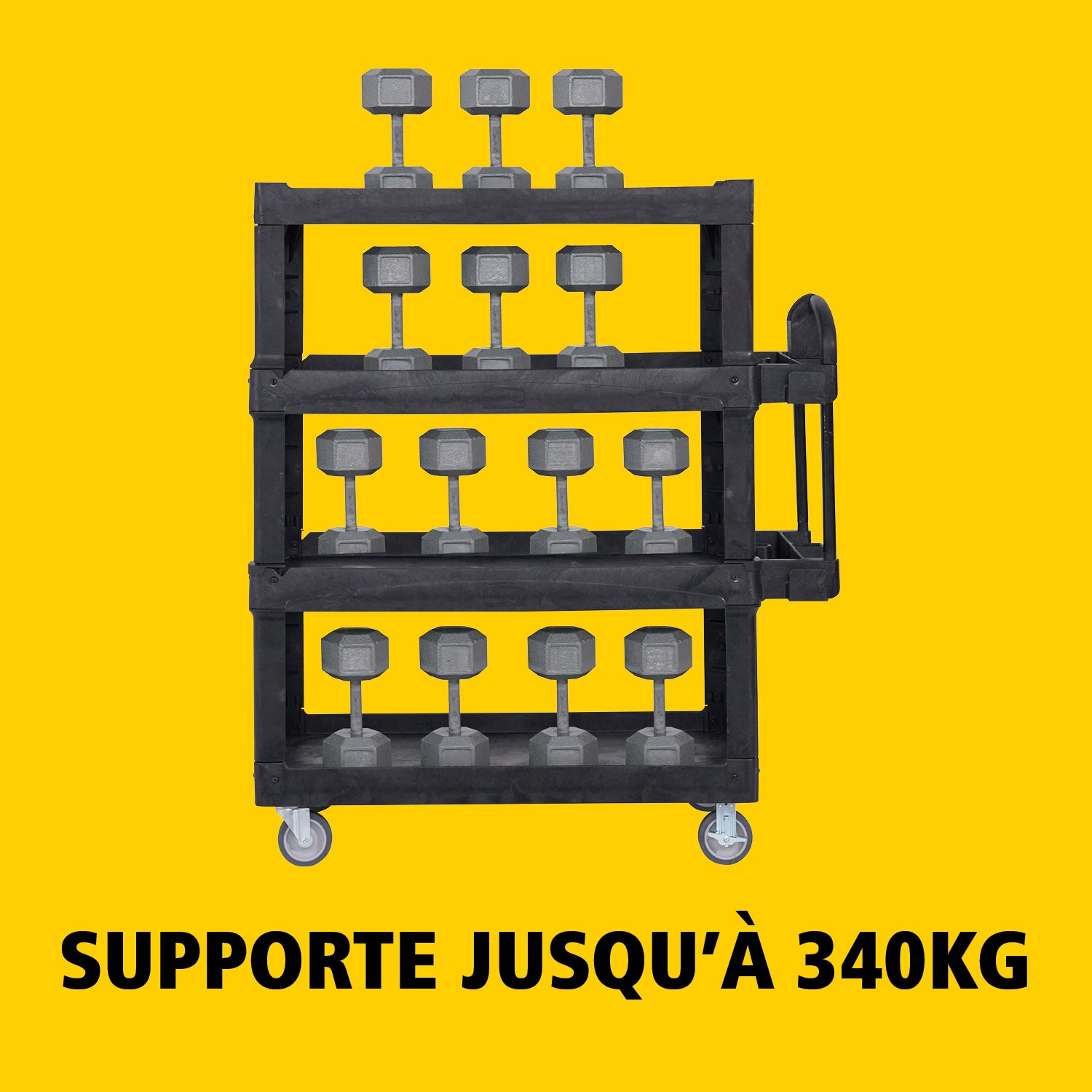 Les chariots utilitaires BRUTE Heavy-Duty avec étagères à rebords transportent en toute sécurité matériaux, fournitures et charges lourdes jusqu’à 226 kg – 340 kg (selon le modèle), avec options de 2, 3 ou 4 étagères pour une capacité accrue. Les étagères à rebords empêchent les objets de tomber et les chariots sont équipés d’une poignée ergonomique premium pour une excellente maniabilité ainsi que d’une encoche en V intégrée pour maintenir les tuyaux en toute sécurité lors de la découpe.
