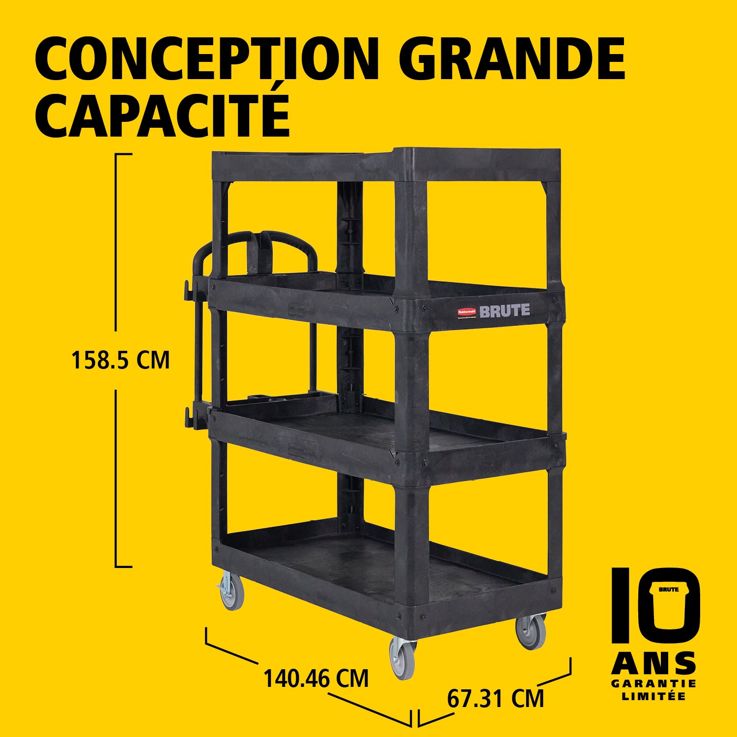 Les chariots utilitaires BRUTE Heavy-Duty avec étagères à rebords transportent en toute sécurité matériaux, fournitures et charges lourdes jusqu’à 226 kg – 340 kg (selon le modèle), avec options de 2, 3 ou 4 étagères pour une capacité accrue. Les étagères à rebords empêchent les objets de tomber et les chariots sont équipés d’une poignée ergonomique premium pour une excellente maniabilité ainsi que d’une encoche en V intégrée pour maintenir les tuyaux en toute sécurité lors de la découpe.
