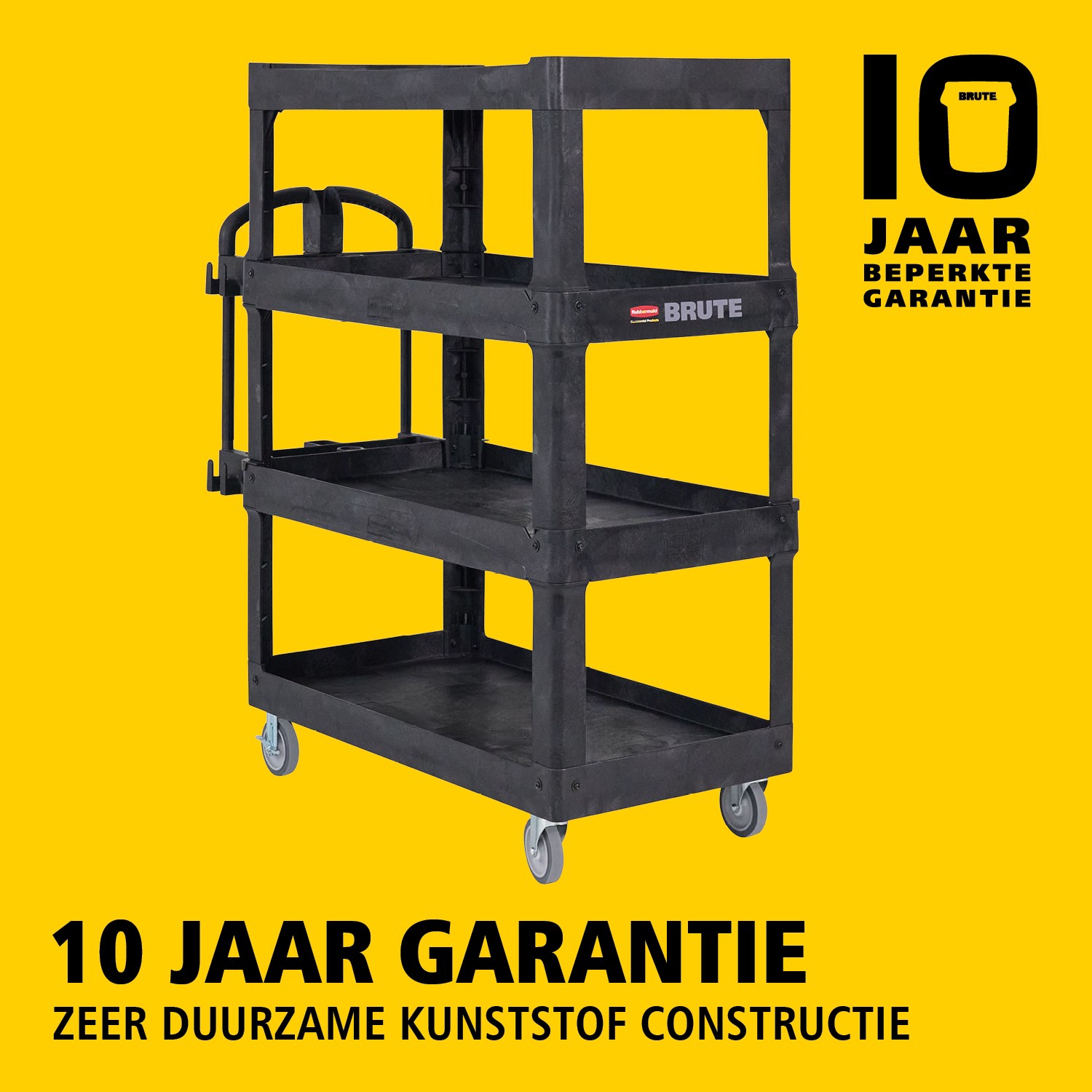 De BRUTE heavy-duty utility cart met opstaande randen transporteert materialen en zware lasten veilig tot 226 kg – 340 kg (afhankelijk van het model), met opties voor 2, 3 of 4 legplanken. De opstaande randen voorkomen dat items vallen en de ergonomische handgreep zorgt voor eenvoudige manoeuvreerbaarheid. De geïntegreerde V-groef houdt buizen veilig tijdens het snijden.