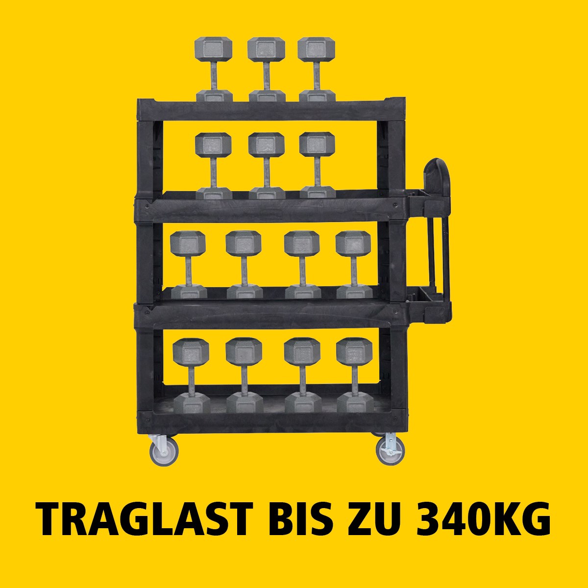Der BRUTE Heavy-Duty Mehrzweckwagen mit erhöhten Rändern transportiert Materialien und schwere Lasten sicher bis zu 226 kg – 340 kg (modellabhängig), mit Optionen für 2, 3 oder 4 Ebenen für zusätzliche Kapazität. Die erhöhten Ränder verhindern das Herunterfallen von Gegenständen, und der ergonomische Griff sorgt für einfache Handhabung. Die integrierte V-Nut hält Rohre sicher beim Schneiden.