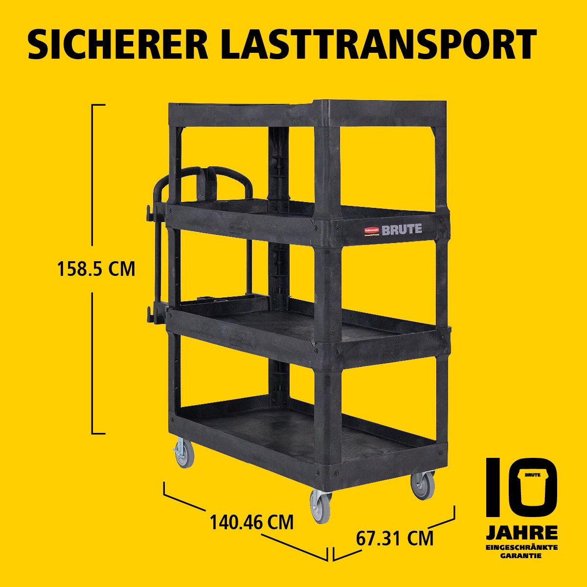 Der BRUTE Heavy-Duty Mehrzweckwagen mit erhöhten Rändern transportiert Materialien und schwere Lasten sicher bis zu 226 kg – 340 kg (modellabhängig), mit Optionen für 2, 3 oder 4 Ebenen für zusätzliche Kapazität. Die erhöhten Ränder verhindern das Herunterfallen von Gegenständen, und der ergonomische Griff sorgt für einfache Handhabung. Die integrierte V-Nut hält Rohre sicher beim Schneiden.