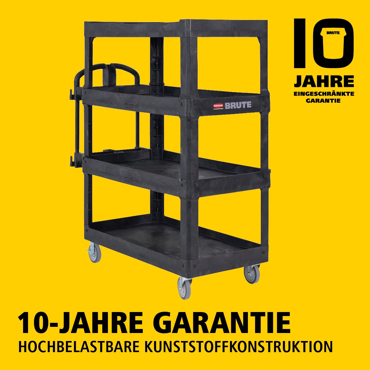 Der BRUTE Heavy-Duty Mehrzweckwagen mit erhöhten Rändern transportiert Materialien und schwere Lasten sicher bis zu 226 kg – 340 kg (modellabhängig), mit Optionen für 2, 3 oder 4 Ebenen für zusätzliche Kapazität. Die erhöhten Ränder verhindern das Herunterfallen von Gegenständen, und der ergonomische Griff sorgt für einfache Handhabung. Die integrierte V-Nut hält Rohre sicher beim Schneiden.