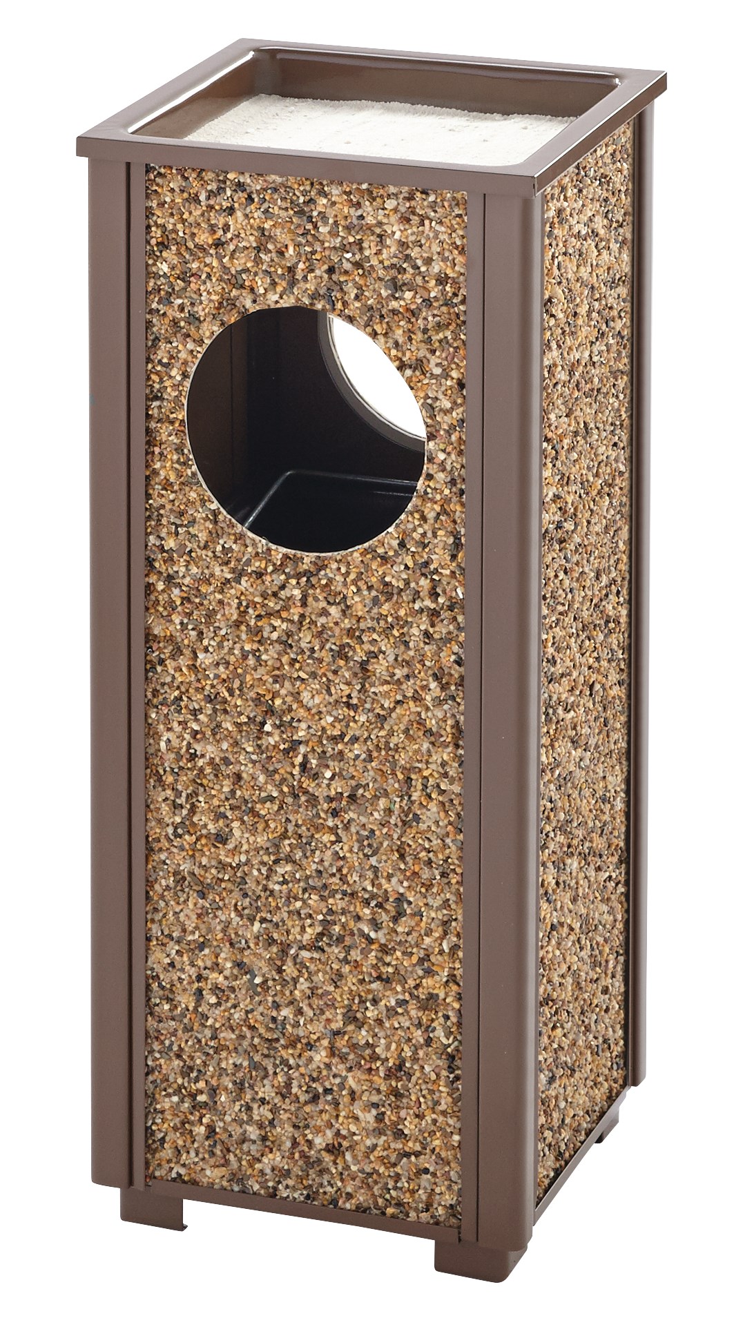 The Aspen Series 2.5 Gallon FGR41 Decorative Outdoor Waste Container is made from heavy-gauge, fire-safe steel designed to stand up to heavy use and harsh weather conditions while providing years of outdoor service.