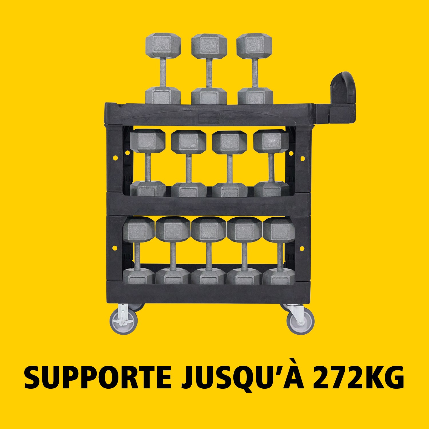 Les chariots utilitaires BRUTE Heavy-Duty avec étagères à rebords transportent en toute sécurité matériaux, fournitures et charges lourdes jusqu’à 226 kg – 340 kg (selon le modèle), avec options de 2, 3 ou 4 étagères pour une capacité accrue. Les étagères à rebords empêchent les objets de tomber et les chariots sont équipés d’une poignée ergonomique premium pour une excellente maniabilité ainsi que d’une encoche en V intégrée pour maintenir les tuyaux en toute sécurité lors de la découpe.