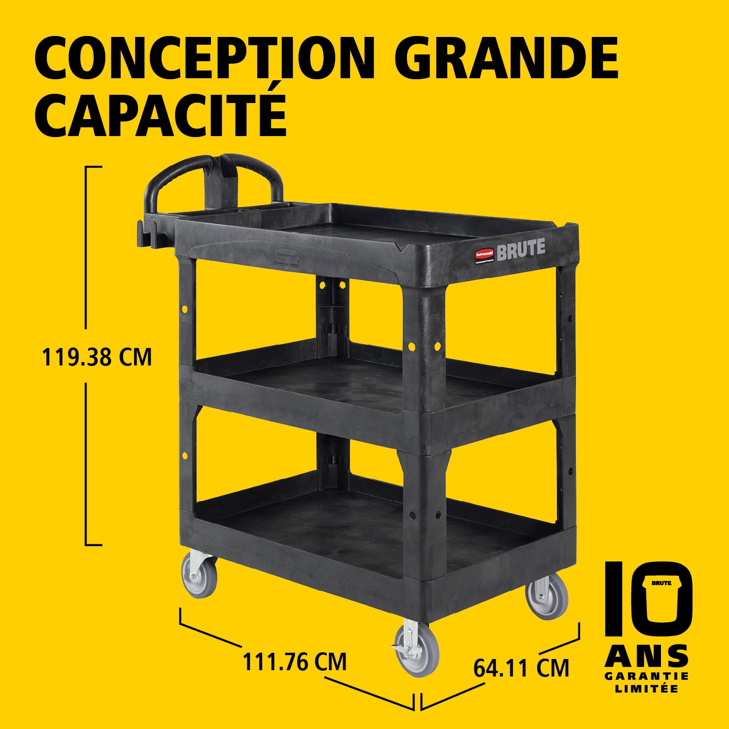 Les chariots utilitaires BRUTE Heavy-Duty avec étagères à rebords transportent en toute sécurité matériaux, fournitures et charges lourdes jusqu’à 226 kg – 340 kg (selon le modèle), avec options de 2, 3 ou 4 étagères pour une capacité accrue. Les étagères à rebords empêchent les objets de tomber et les chariots sont équipés d’une poignée ergonomique premium pour une excellente maniabilité ainsi que d’une encoche en V intégrée pour maintenir les tuyaux en toute sécurité lors de la découpe.