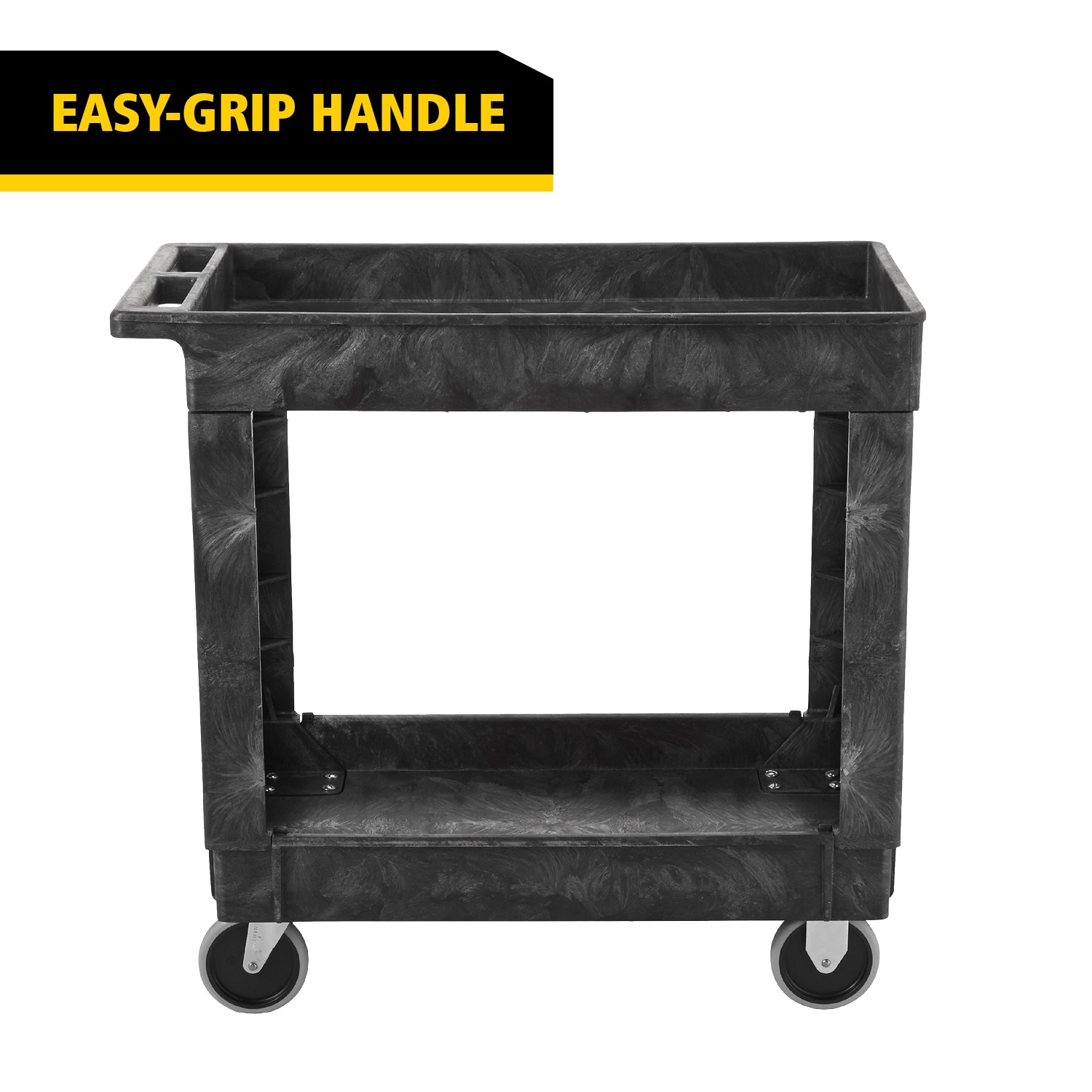 Heavy-Duty Small Utility Cart with Lipped Shelf transports materials, supplies, and heavy loads securely with up to 226Kg load capacity. The lipped shelves prevents items from falling off the cart.