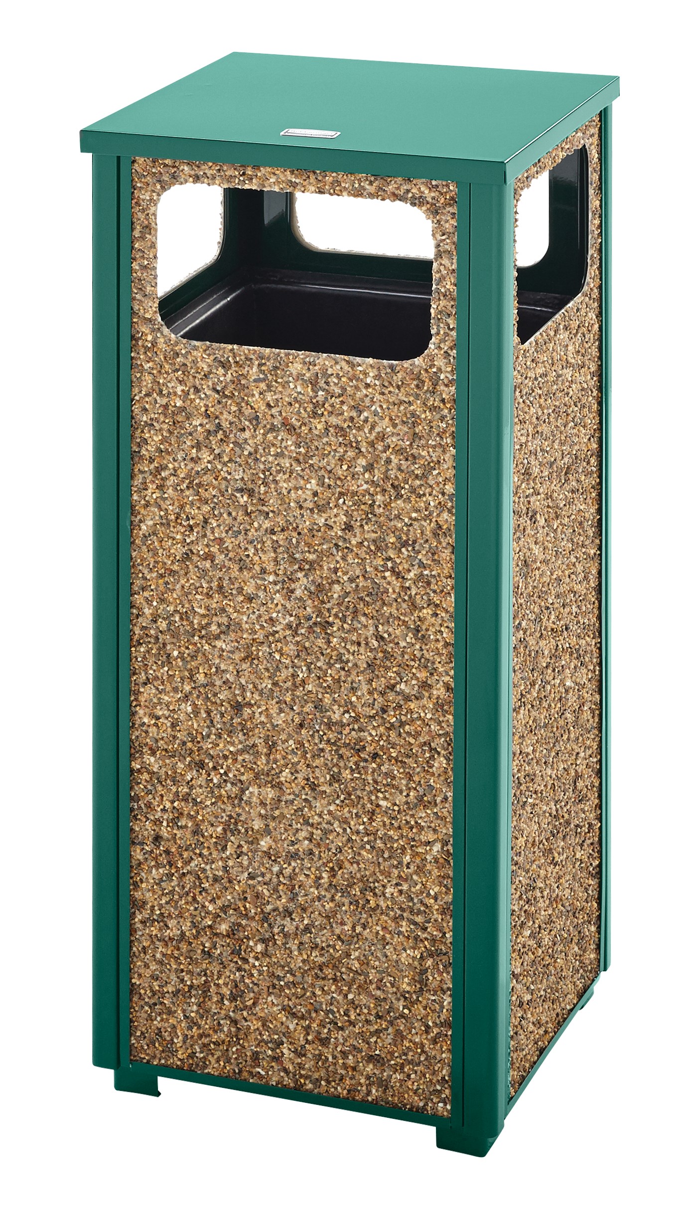 The Aspen Series 12 Gallon FGR12 Decorative Outdoor Waste Container is made from heavy-gauge, fire-safe steel designed to stand up to heavy use and harsh weather conditions while providing years of outdoor service