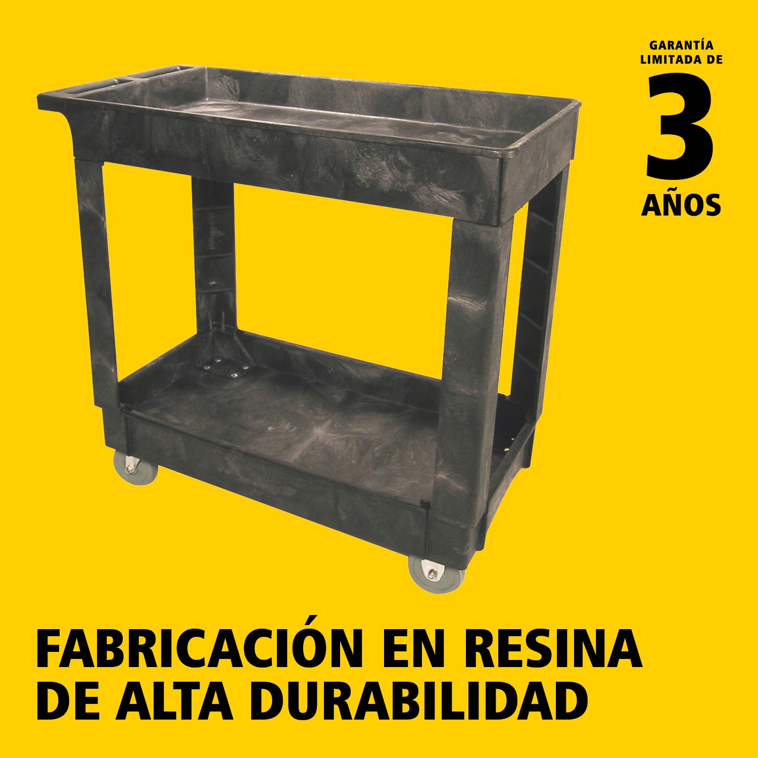 El carro utilitario Heavy-Duty con estantes con borde transporta materiales y cargas pesadas de forma segura hasta 226 kg. Los bordes evitan la caída de objetos.