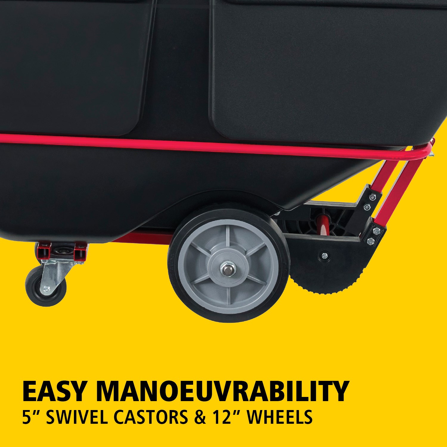 The BRUTE Heavy Duty Rotomolded Tilt Truck 764l has industrial strength construction and can transport heavy loads up to 952Kg with ease. The DuraTilt™ frame enables controlled unloading by one person and reinforced corner points help prevent scraping, and paint transfer onto the ground during unloading.