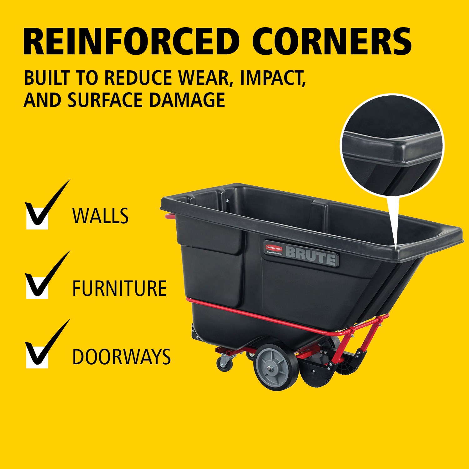 The BRUTE Heavy Duty Rotomolded Tilt Truck 764l has industrial strength construction and can transport heavy loads up to 952Kg with ease. The DuraTilt™ frame enables controlled unloading by one person and reinforced corner points help prevent scraping, and paint transfer onto the ground during unloading.