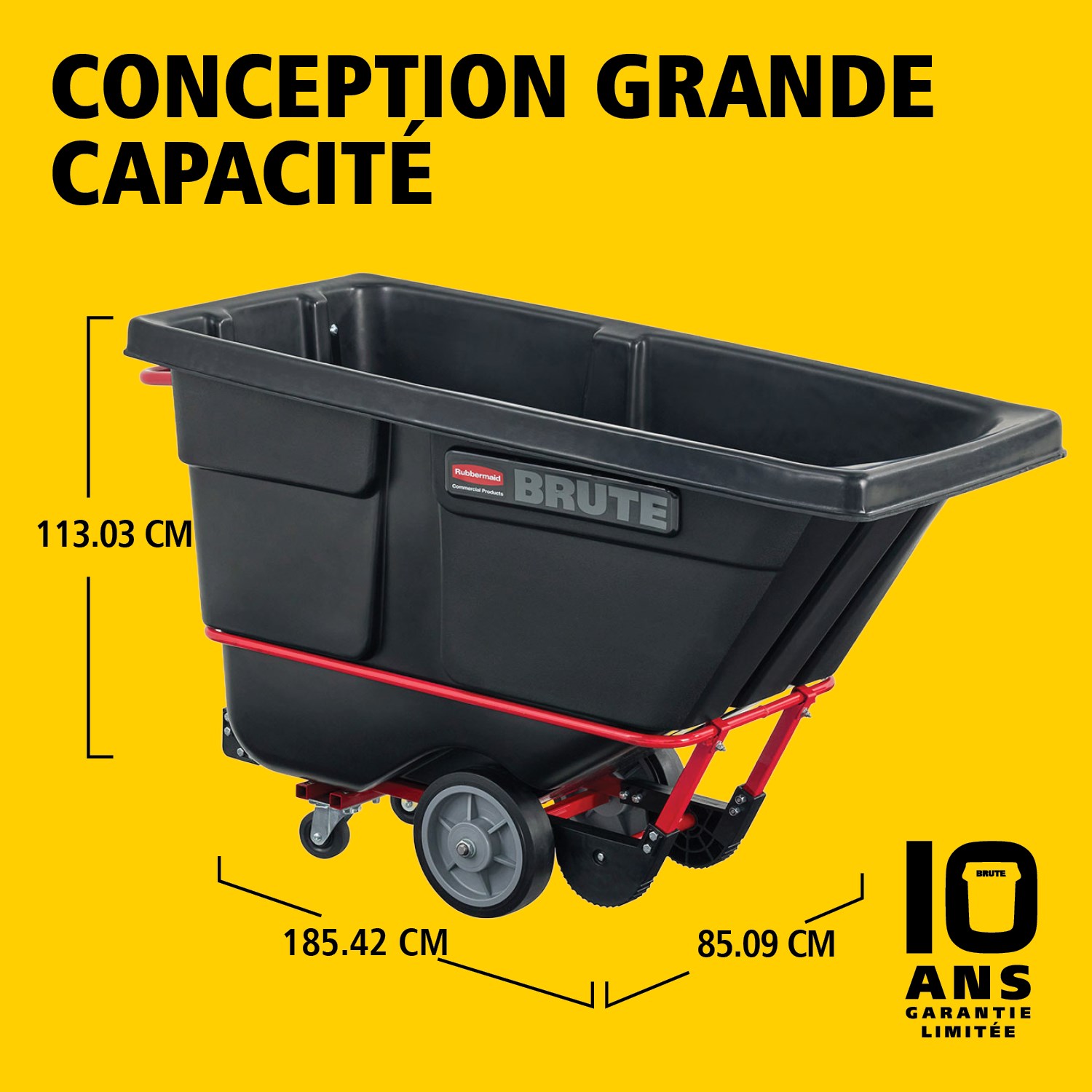 Les chariots bennes basculants BRUTE offrent une construction robuste de qualité industrielle et permettent de transporter facilement des charges lourdes jusqu’à 385 kg – 952 kg (selon le modèle). Le châssis DuraTilt™ permet un basculement contrôlé par une seule personne et les coins renforcés limitent les frottements et le transfert de peinture au sol lors du vidage.