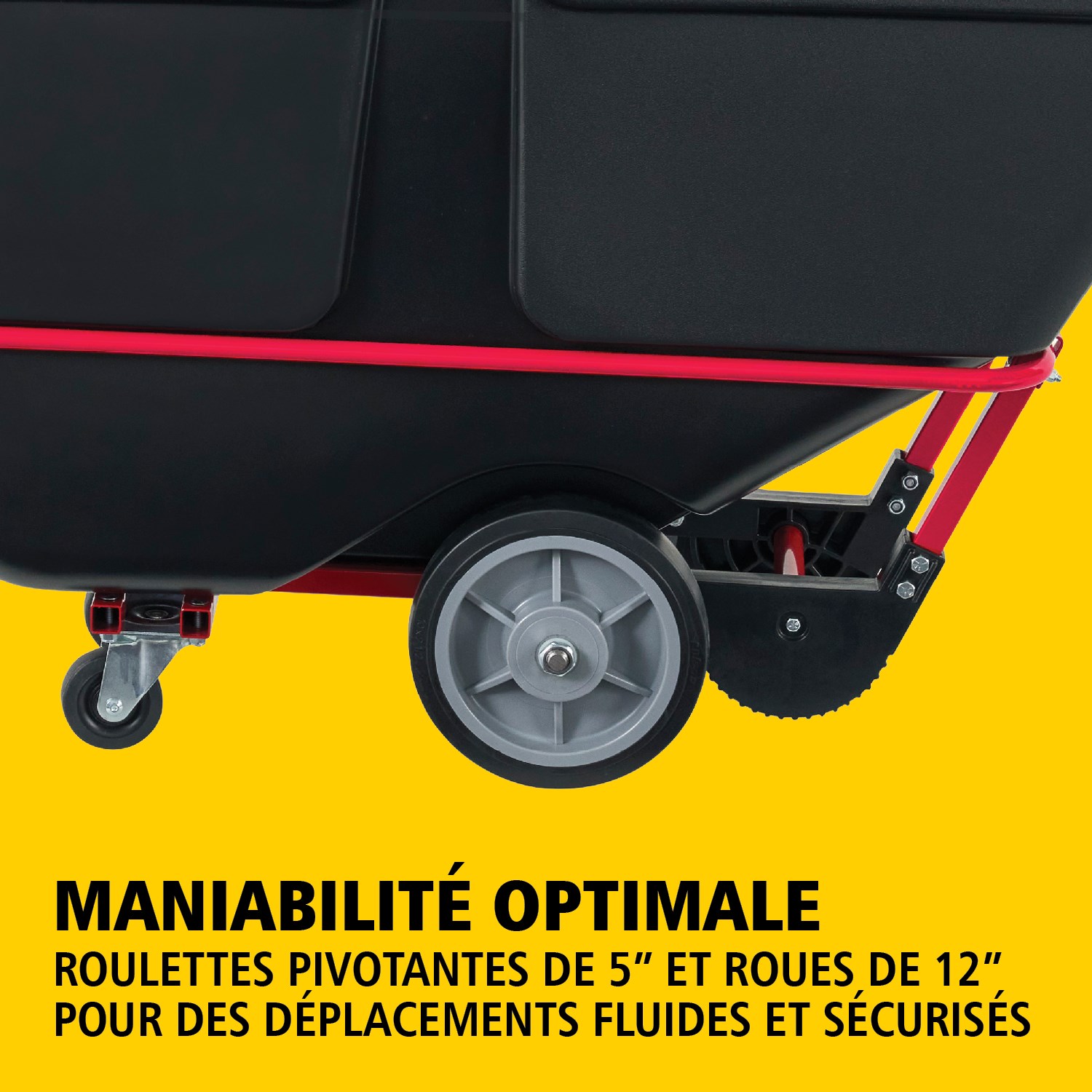 Les chariots bennes basculants BRUTE offrent une construction robuste de qualité industrielle et permettent de transporter facilement des charges lourdes jusqu’à 385 kg – 952 kg (selon le modèle). Le châssis DuraTilt™ permet un basculement contrôlé par une seule personne et les coins renforcés limitent les frottements et le transfert de peinture au sol lors du vidage.