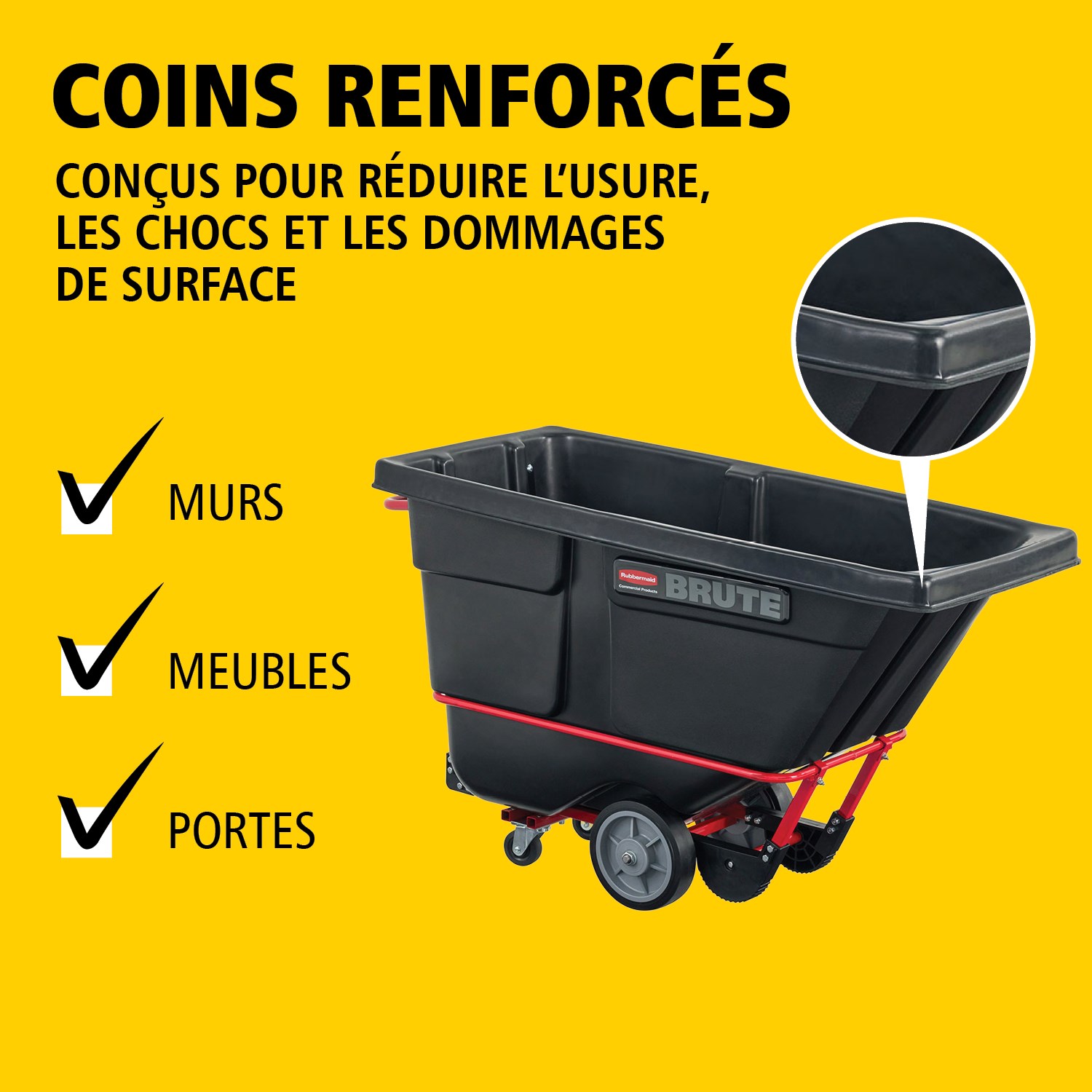 Les chariots bennes basculants BRUTE offrent une construction robuste de qualité industrielle et permettent de transporter facilement des charges lourdes jusqu’à 385 kg – 952 kg (selon le modèle). Le châssis DuraTilt™ permet un basculement contrôlé par une seule personne et les coins renforcés limitent les frottements et le transfert de peinture au sol lors du vidage.