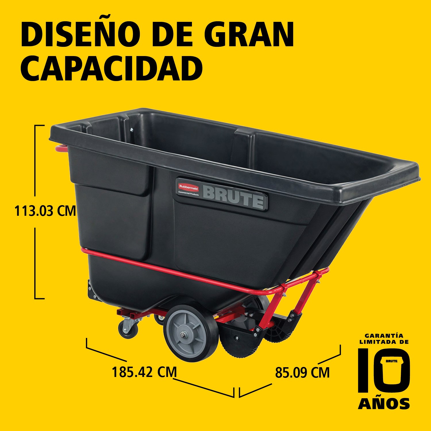 El carro basculante BRUTE cuenta con una construcción de resistencia industrial y transporta cargas de hasta 385 kg – 952 kg (según el modelo). El sistema DuraTilt™ permite el vaciado controlado por una sola persona y las esquinas reforzadas ayudan a evitar arañazos y transferencias de pintura al suelo.