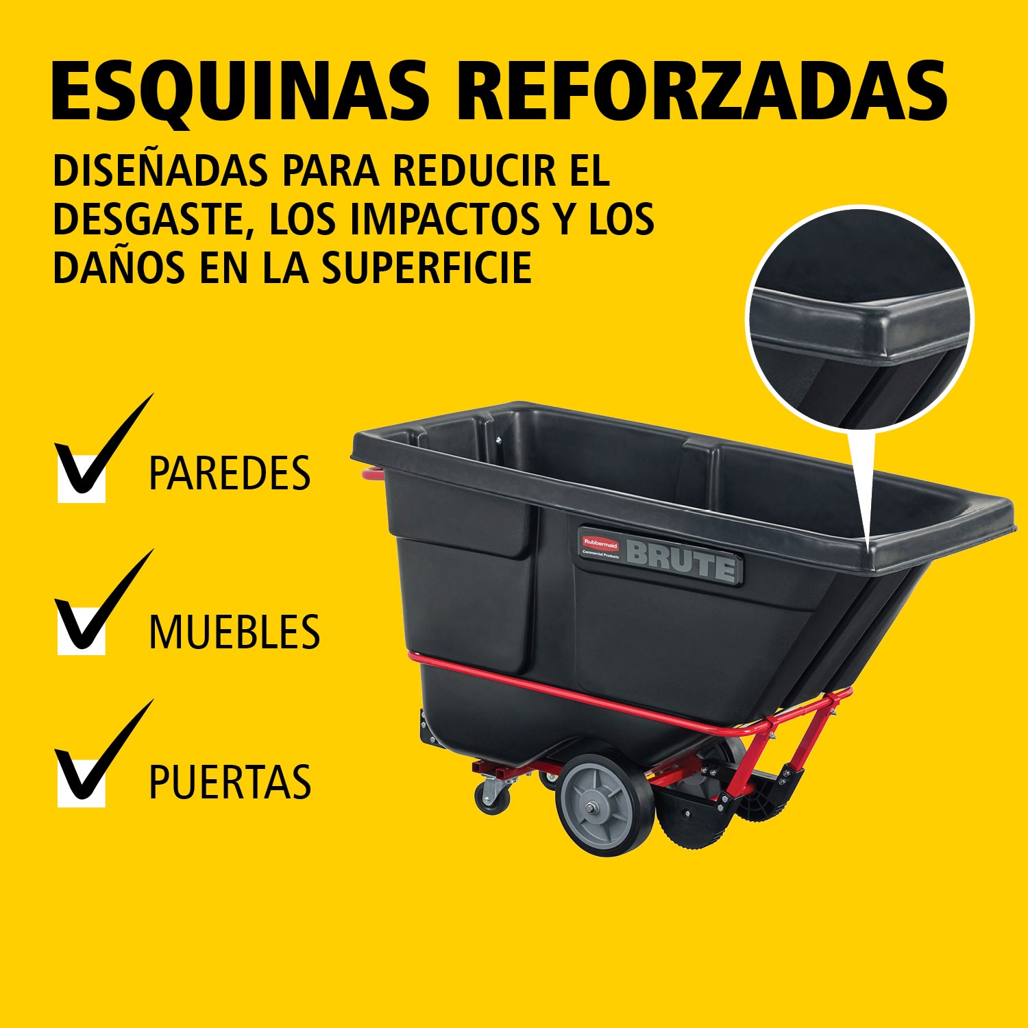 El carro basculante BRUTE cuenta con una construcción de resistencia industrial y transporta cargas de hasta 385 kg – 952 kg (según el modelo). El sistema DuraTilt™ permite el vaciado controlado por una sola persona y las esquinas reforzadas ayudan a evitar arañazos y transferencias de pintura al suelo.