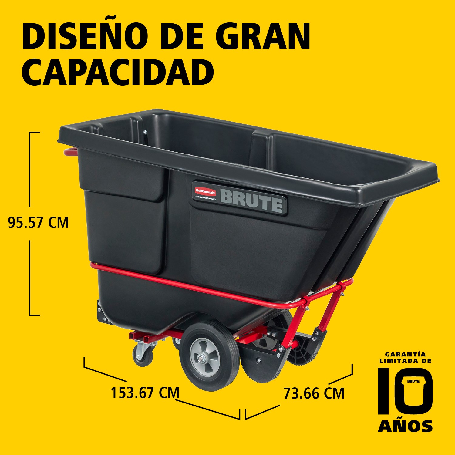 El carro basculante BRUTE cuenta con una construcción de resistencia industrial y transporta cargas de hasta 385 kg – 952 kg (según el modelo). El sistema DuraTilt™ permite el vaciado controlado por una sola persona y las esquinas reforzadas ayudan a evitar arañazos y transferencias de pintura al suelo.