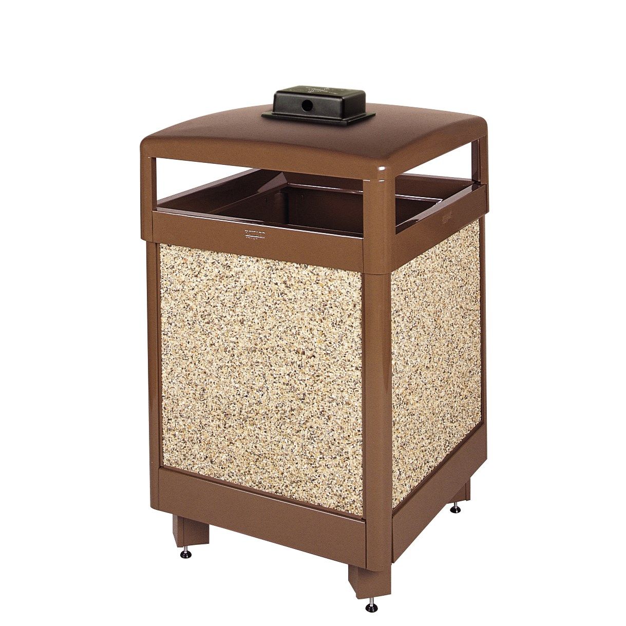 The Aspen Series 48 Gallon  Decorative Outdoor Waste Container is made from heavy-gauge, fire-safe steel designed to stand up to heavy use and harsh weather conditions while providing years of outdoor service.