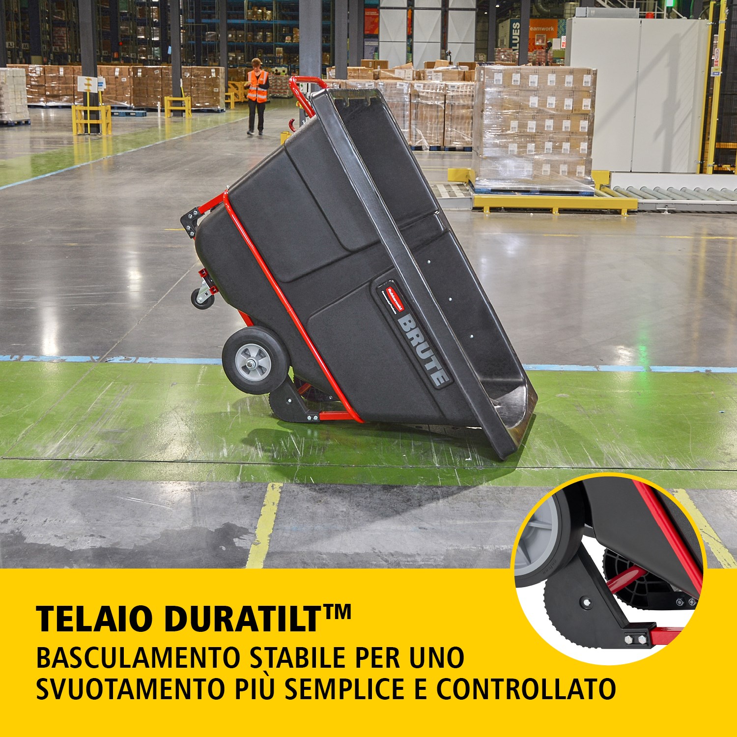 Il carrello basculante BRUTE ha una struttura industriale e trasporta carichi pesanti fino a 385 kg – 952 kg (a seconda del modello). Il telaio DuraTilt™ consente uno svuotamento controllato da una sola persona e gli angoli rinforzati riducono graffi e trasferimenti di vernice.