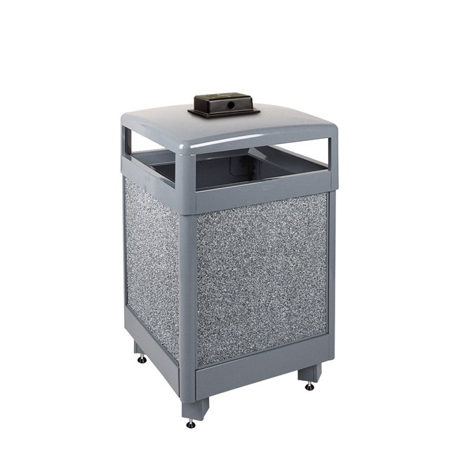 The Aspen Series 48 Gallon  Decorative Outdoor Waste Container is made from heavy-gauge, fire-safe steel designed to stand up to heavy use and harsh weather conditions while providing years of outdoor service.
