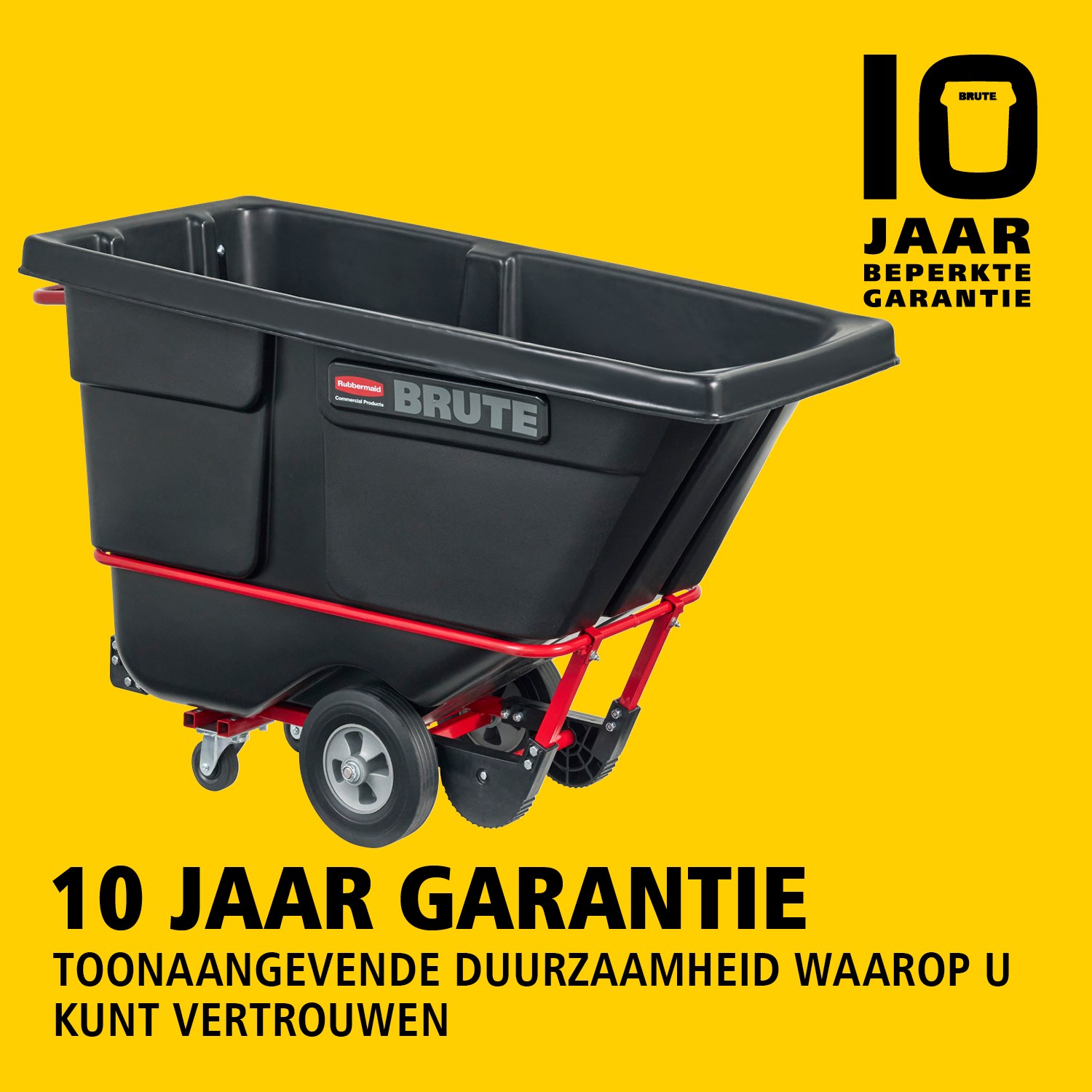 De BRUTE kiepwagen heeft een industriële constructie en transporteert zware lasten tot 385 kg – 952 kg (afhankelijk van het model). Het DuraTilt™-frame maakt gecontroleerd legen door één persoon mogelijk en versterkte hoeken helpen slijtage en verfafgifte te voorkomen.
