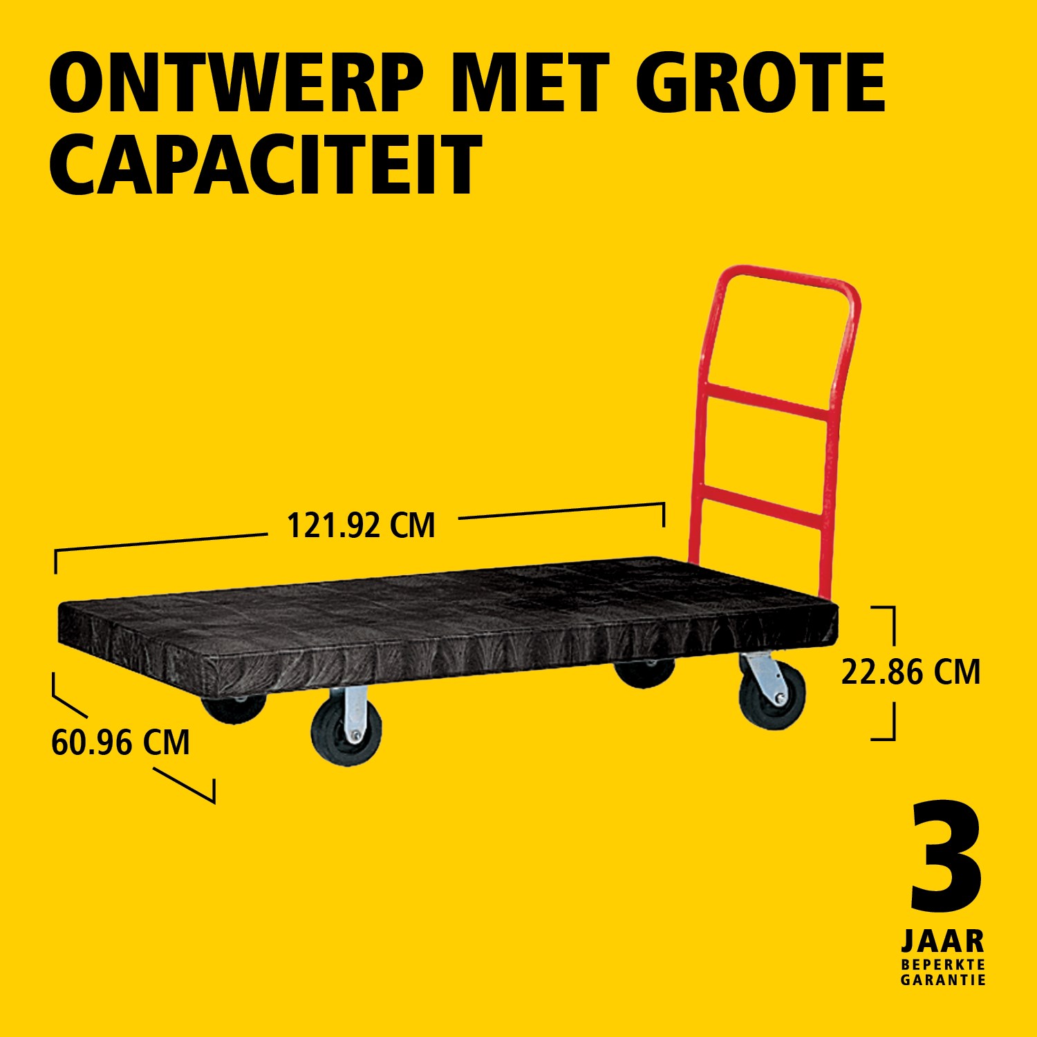 De heavy-duty platformwagen is ideaal voor het efficiënt verplaatsen van grote, zware en omvangrijke lasten binnen een faciliteit, met een capaciteit tot 454 kg – 907 kg (afhankelijk van het model).