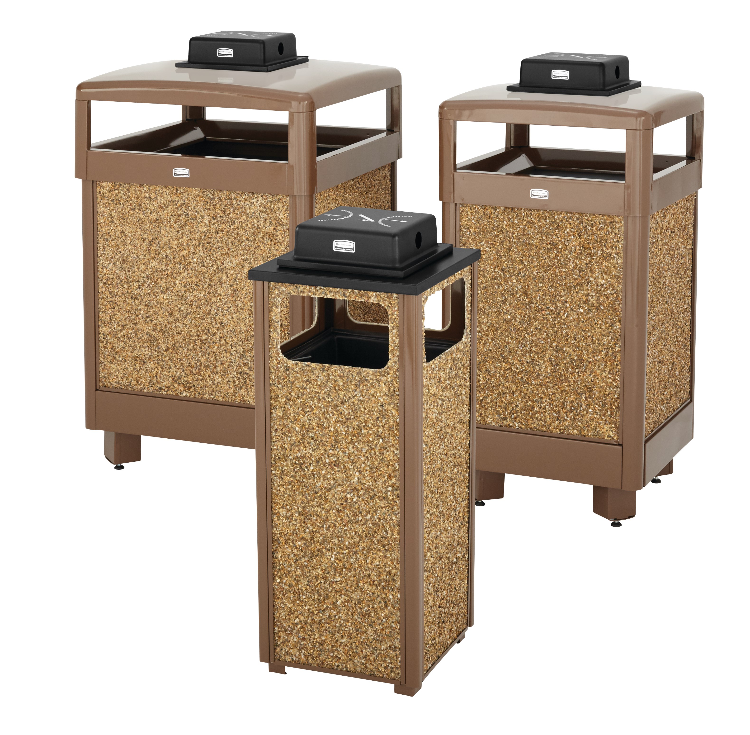 The Aspen Series 29 Gallon Decorative Outdoor Waste Container is made from heavy-gauge, fire-safe steel designed to stand up to heavy use and harsh weather conditions while providing years of outdoor service