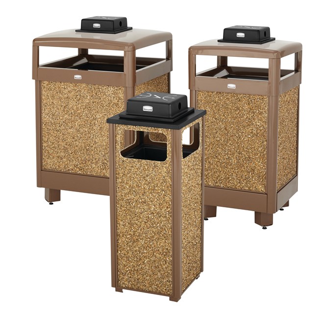 The Aspen Series 38 Gallon Decorative Outdoor Waste Container is made from heavy-gauge, fire-safe steel designed to stand up to heavy use and harsh weather conditions while providing years of outdoor service