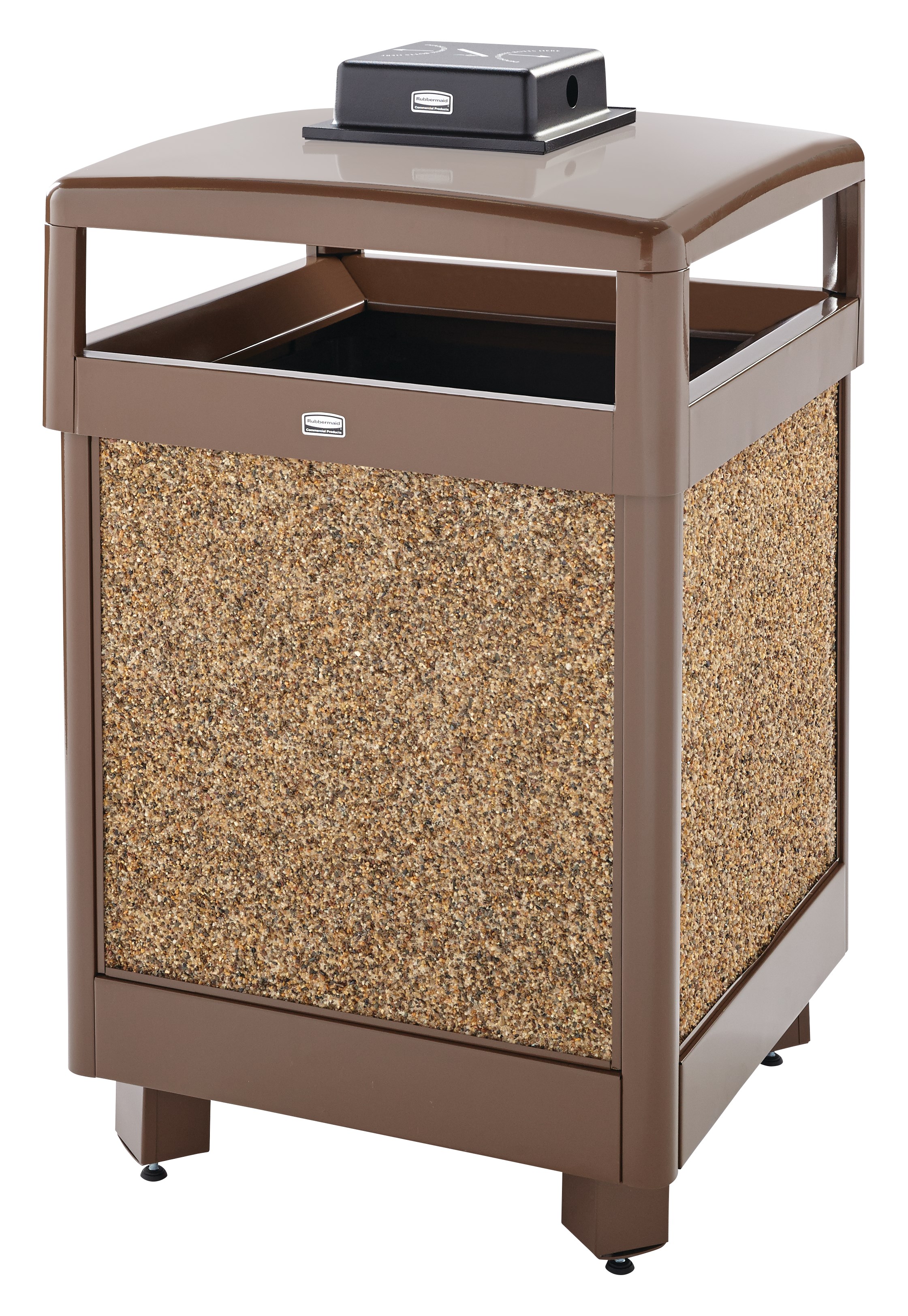 The Aspen Series 38 Gallon Decorative Outdoor Waste Container is made from heavy-gauge, fire-safe steel designed to stand up to heavy use and harsh weather conditions while providing years of outdoor service