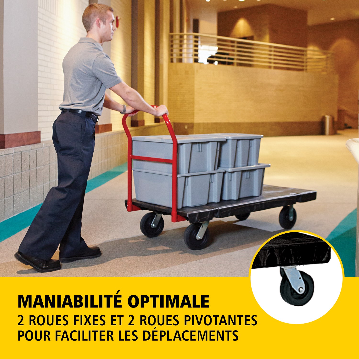 Les chariots plateforme Heavy-Duty sont idéals pour déplacer efficacement des charges lourdes, volumineuses et encombrantes dans tout un site, avec une capacité allant jusqu’à 454 kg – 907 kg (selon le modèle).