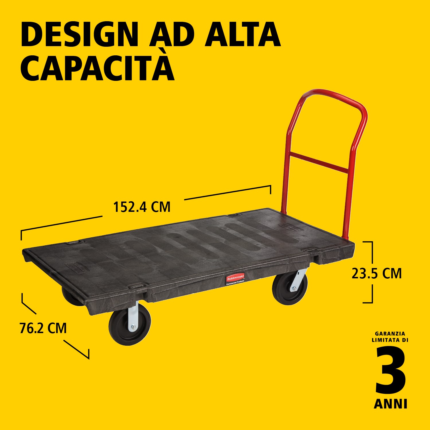Il carrello piattaforma Heavy-Duty è ideale per movimentare carichi grandi, pesanti e ingombranti in modo efficiente, con una capacità fino a 454 kg – 907 kg (a seconda del modello).