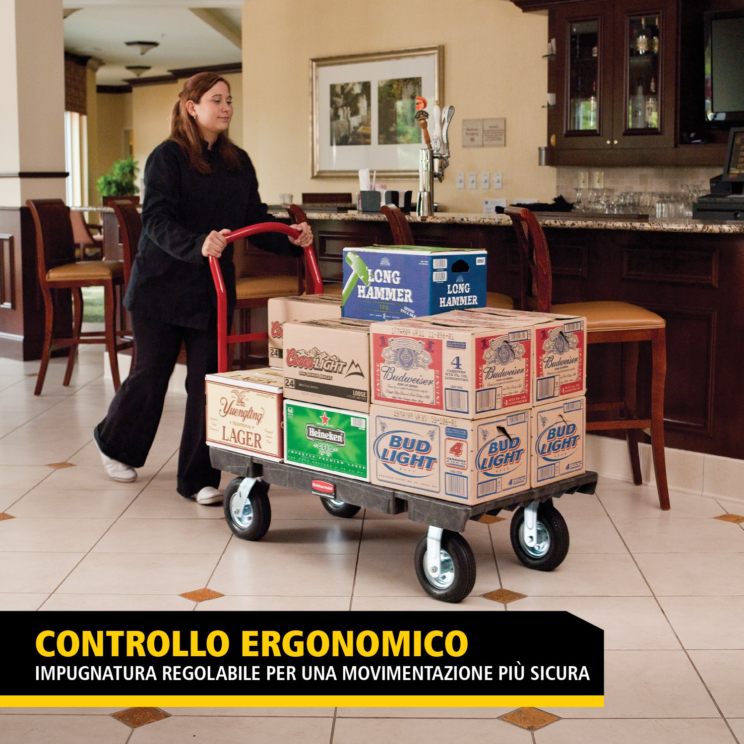Il carrello piattaforma Heavy-Duty è ideale per movimentare carichi grandi, pesanti e ingombranti in modo efficiente, con una capacità fino a 454 kg – 907 kg (a seconda del modello).