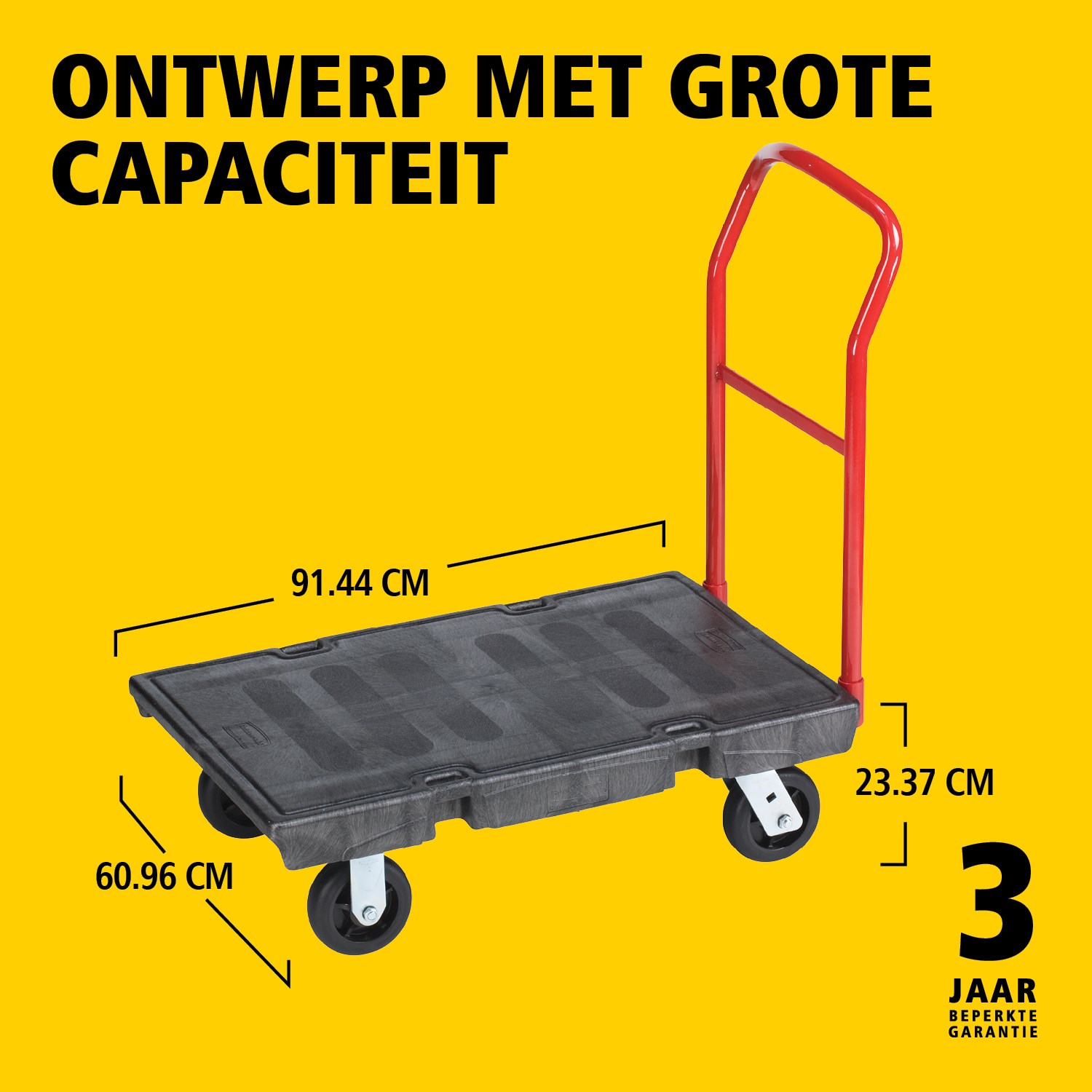 De heavy-duty platformwagen is ideaal voor het efficiënt verplaatsen van grote, zware en omvangrijke lasten binnen een faciliteit, met een capaciteit tot 454 kg – 907 kg (afhankelijk van het model).