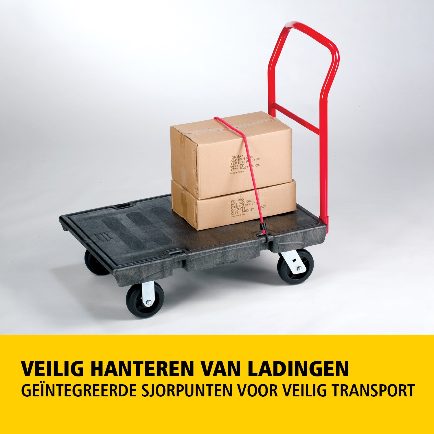 De heavy-duty platformwagen is ideaal voor het efficiënt verplaatsen van grote, zware en omvangrijke lasten binnen een faciliteit, met een capaciteit tot 454 kg – 907 kg (afhankelijk van het model).